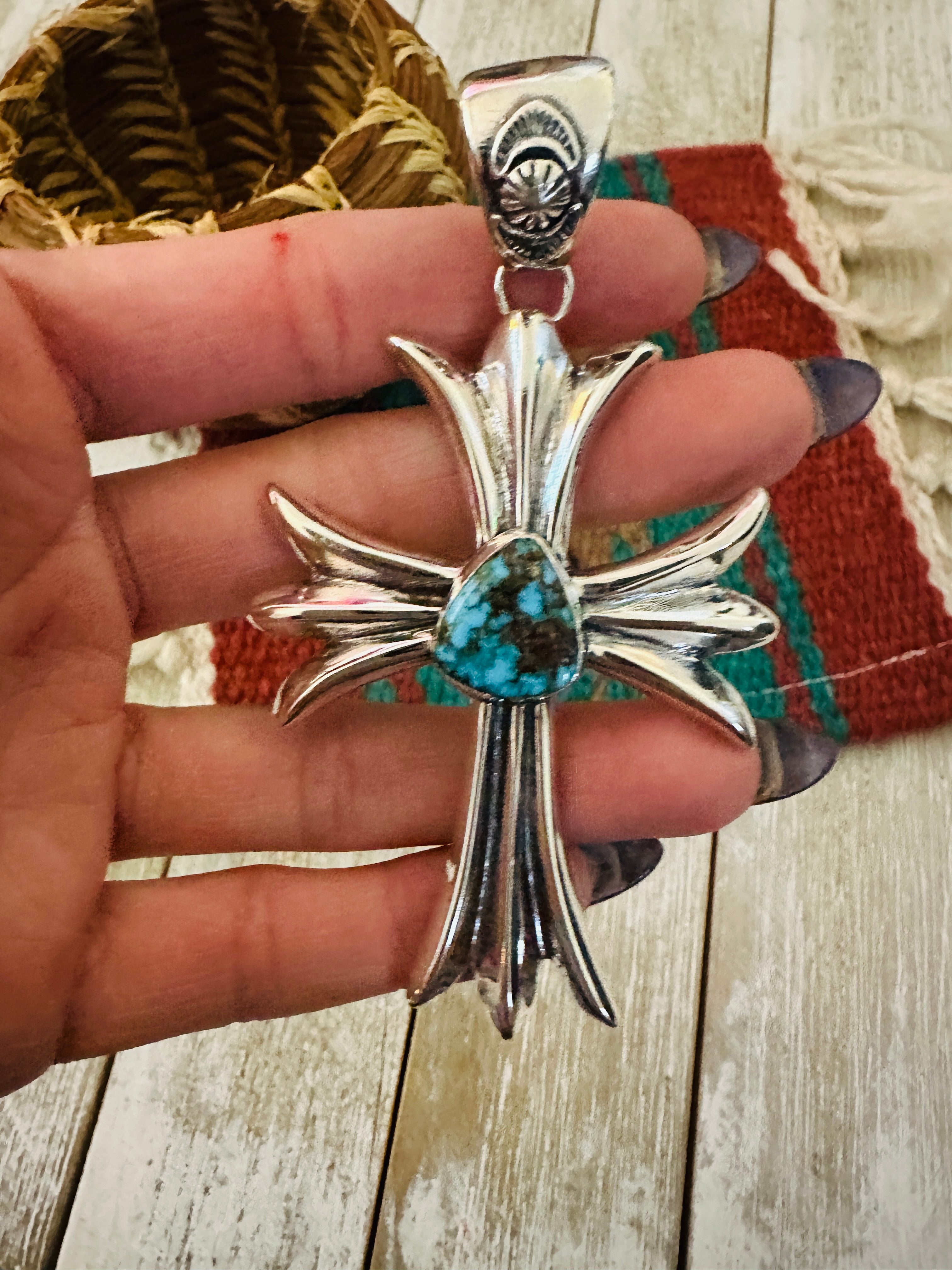 Handcrafted Sterling Silver & Turquoise Cross Pendant