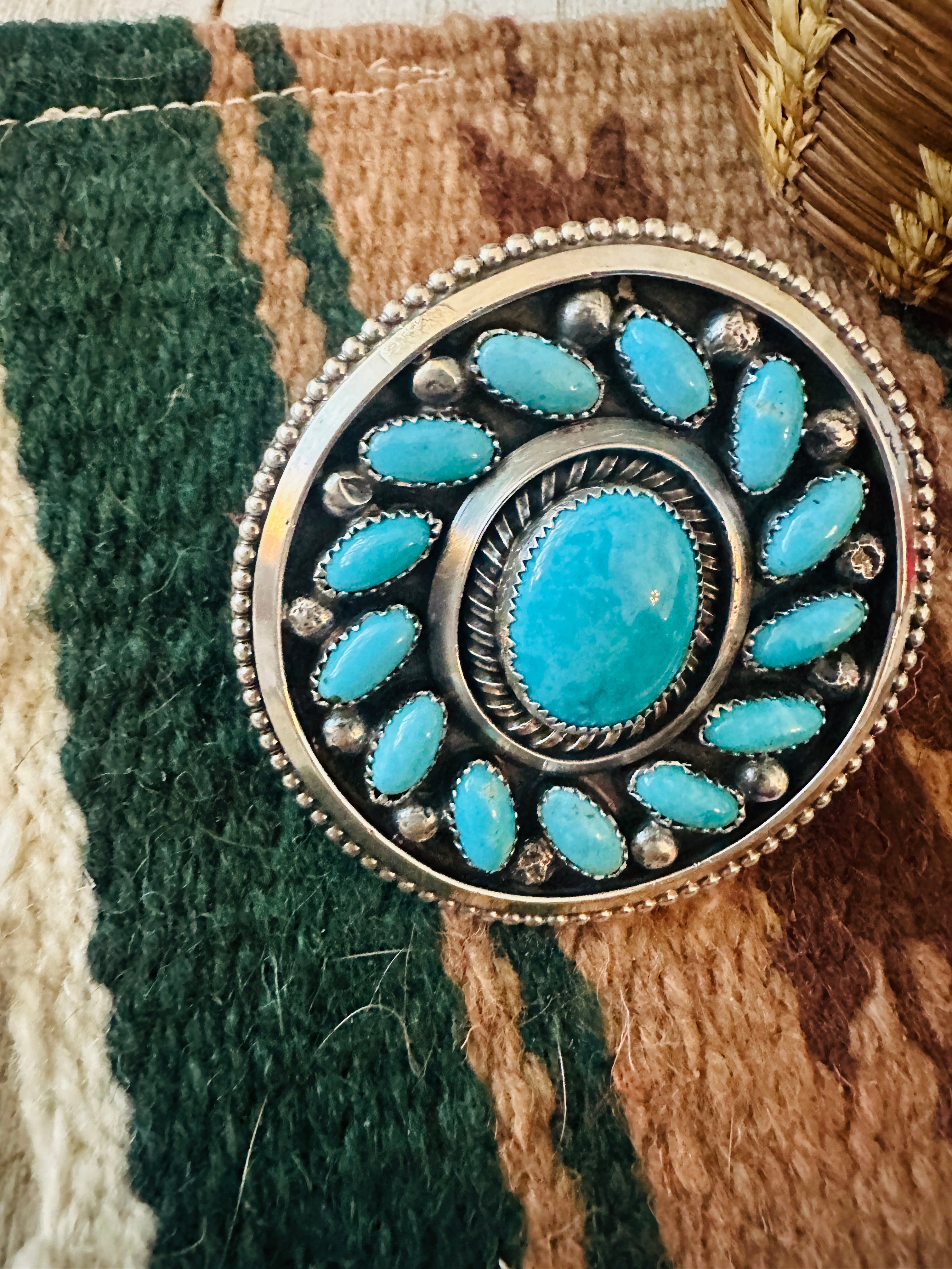 Navajo Sterling Silver & Kingman Turquoise Adjustable Ring