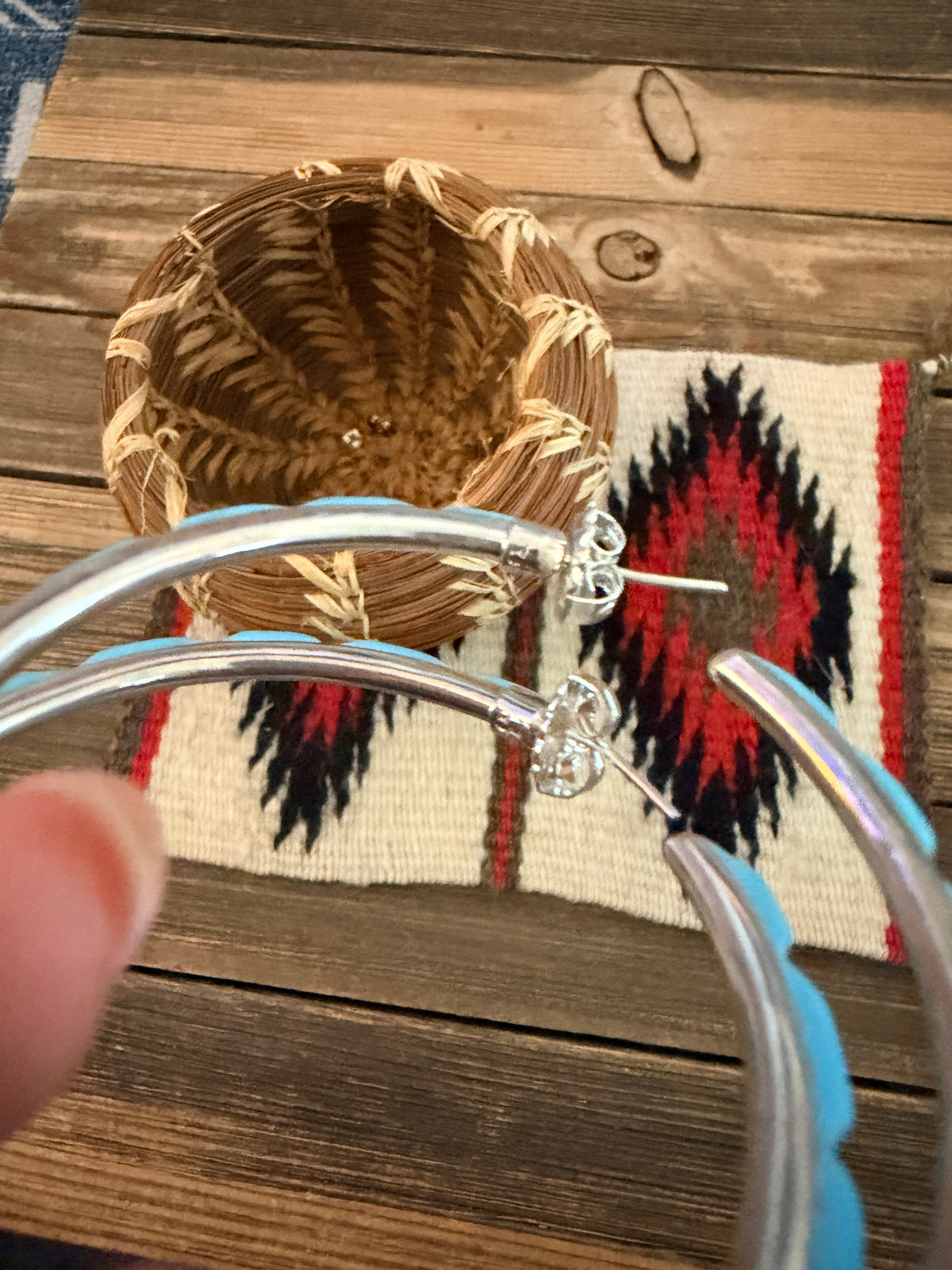 Handcrafted Turquoise & Sterling Silver Hoop Earrings by Federico Jimenez