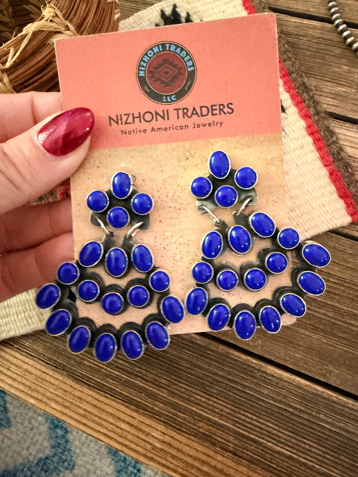 Handcrafted Lapis & Sterling Silver Cluster Dangle Earrings