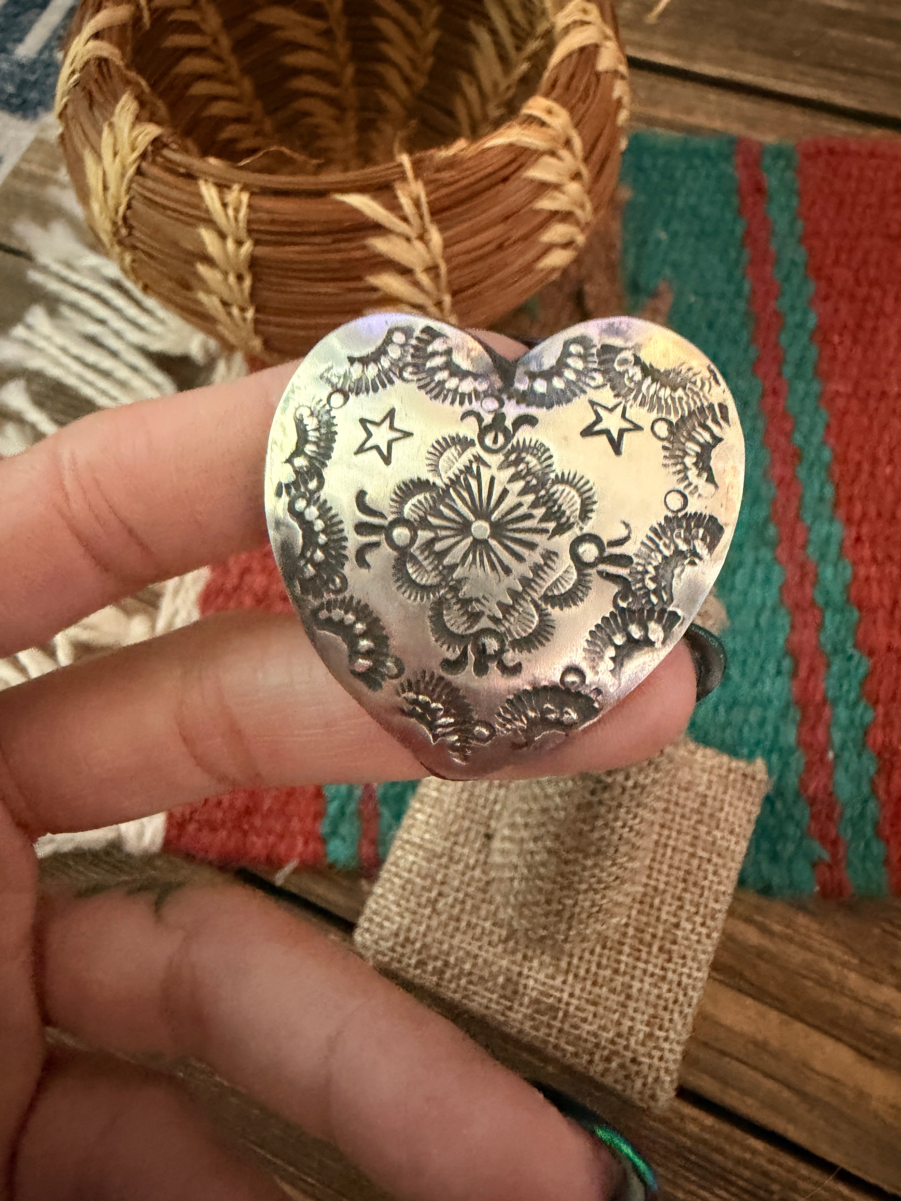 Handcrafted Sterling Silver Adjustable Heart Concho Ring by Vincent Platero