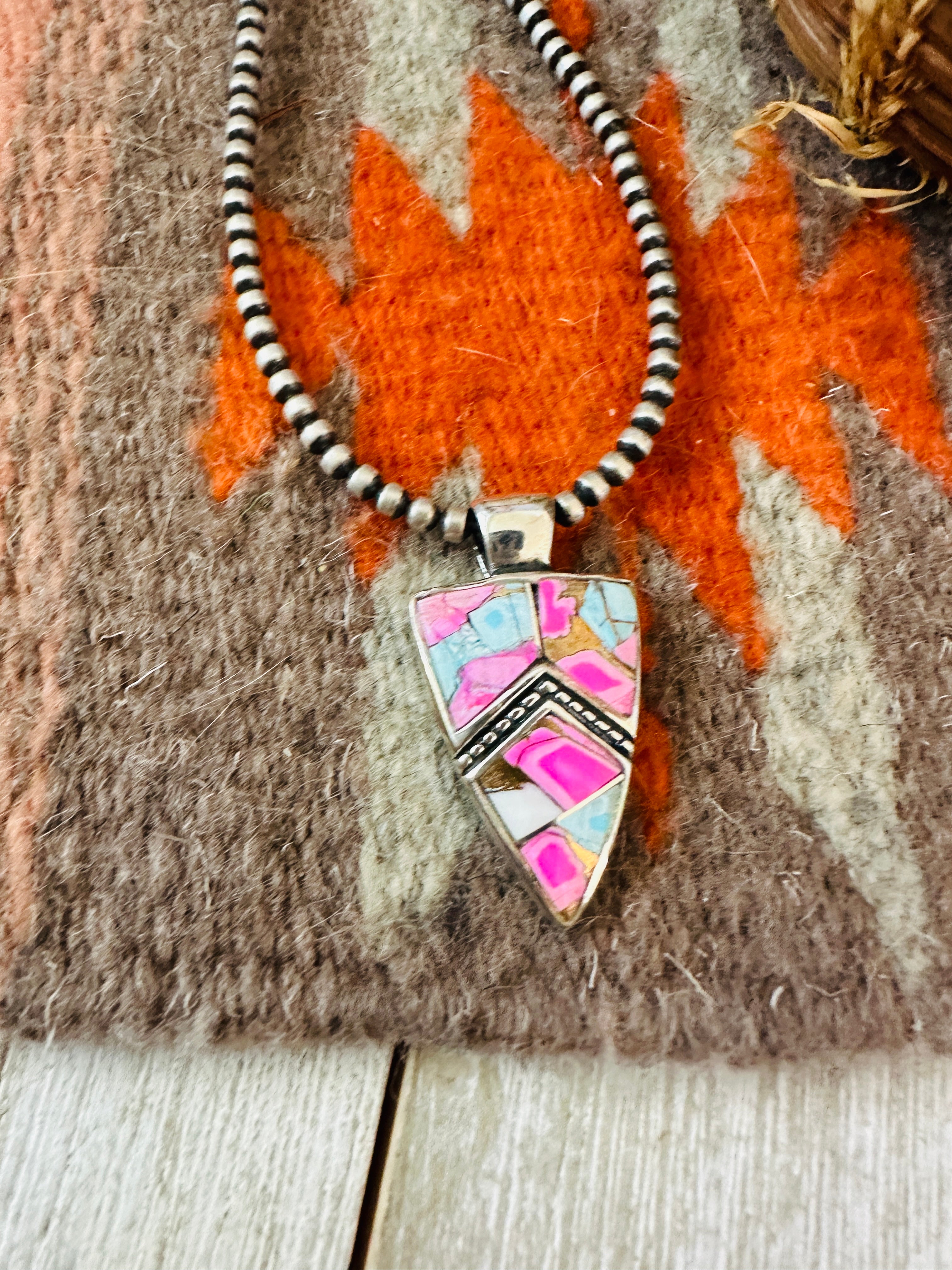 Handcrafted Cotton Candy & Sterling Silver Inlay Pendant