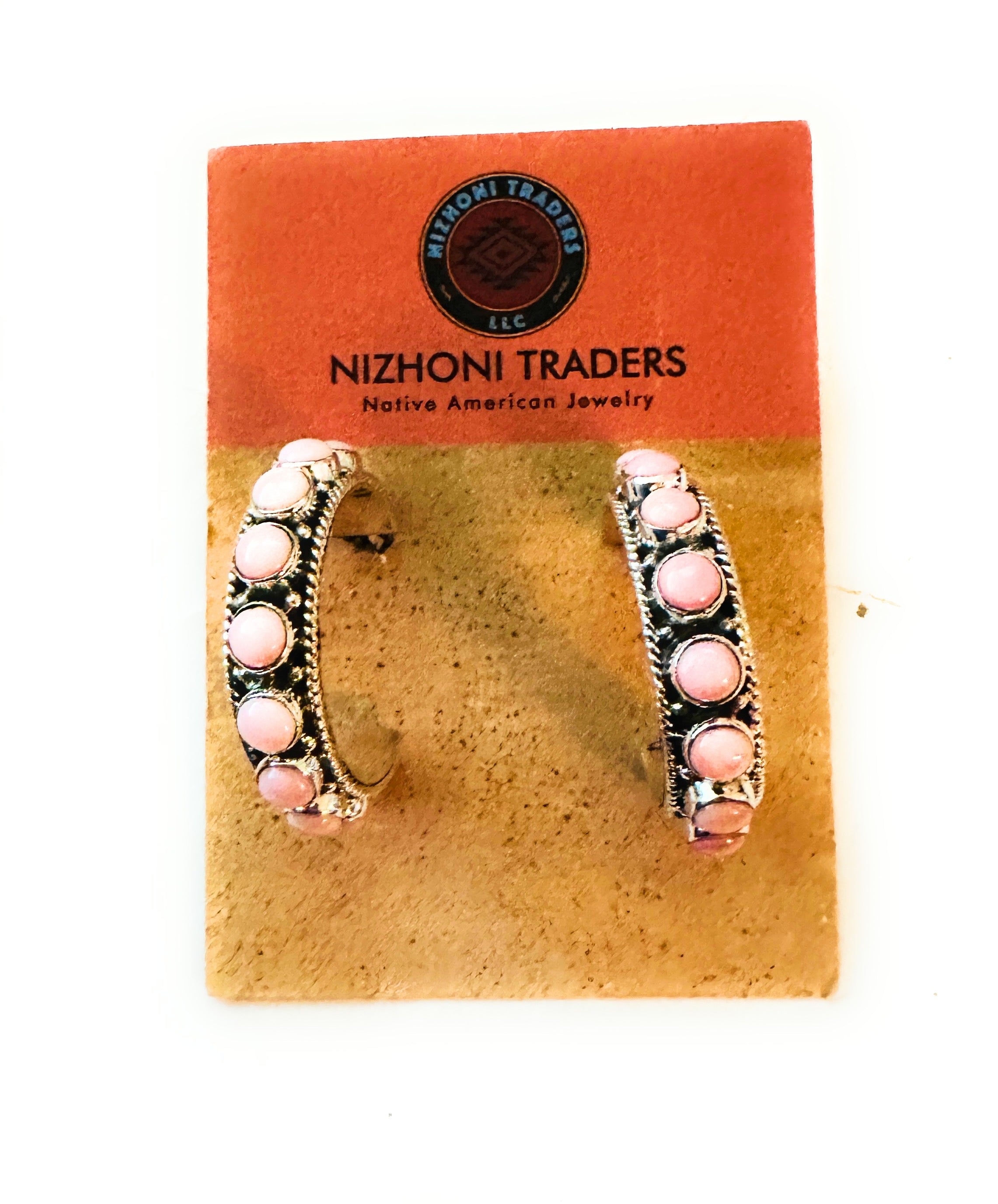 Navajo Sterling Silver & Queen Pink Conch Shell Hoop Earrings