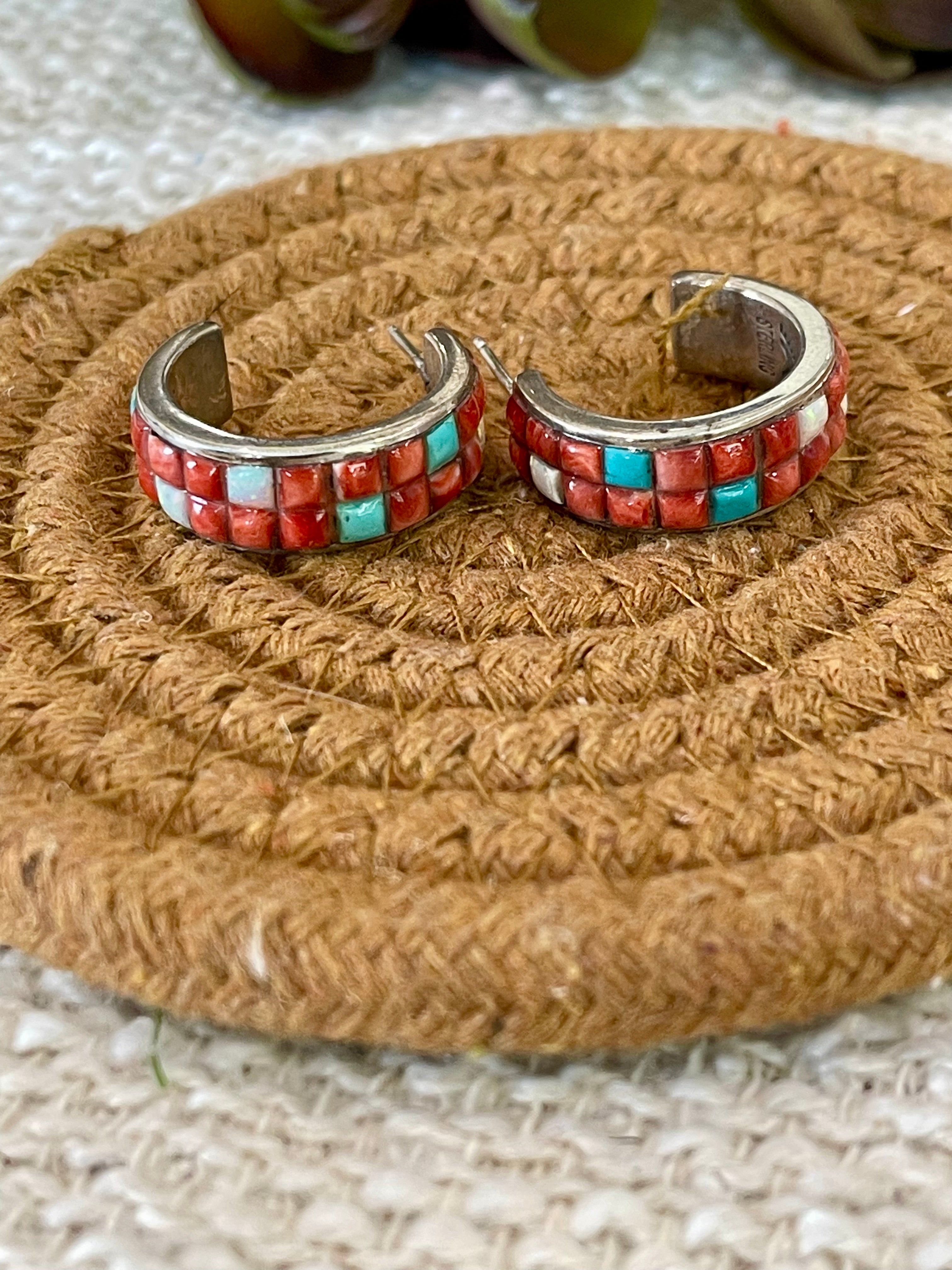 Gorgeous Handmade Sterling Silver & Multi Stone Hoop Earrings