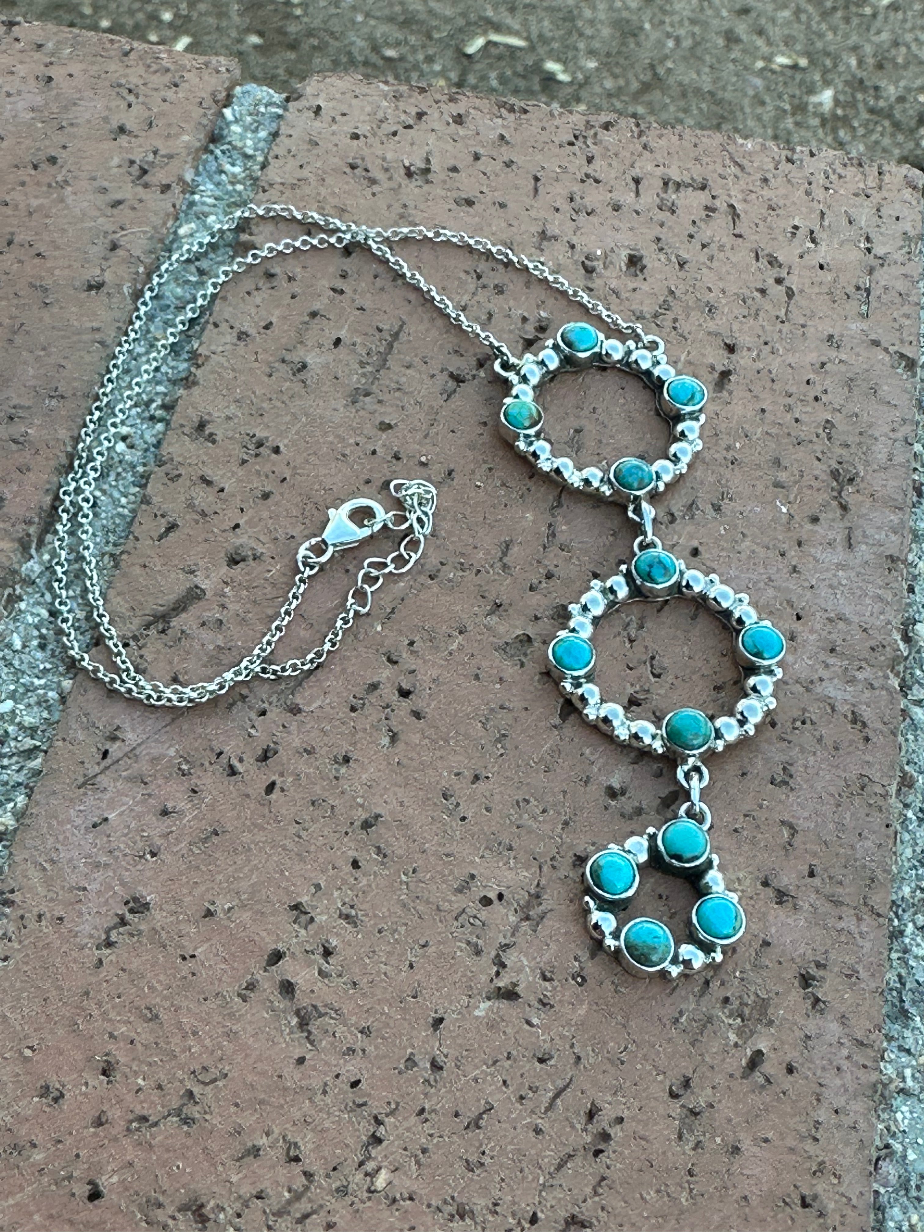 Handmade Turquoise & Sterling Silver Triple Ball Circle Necklace