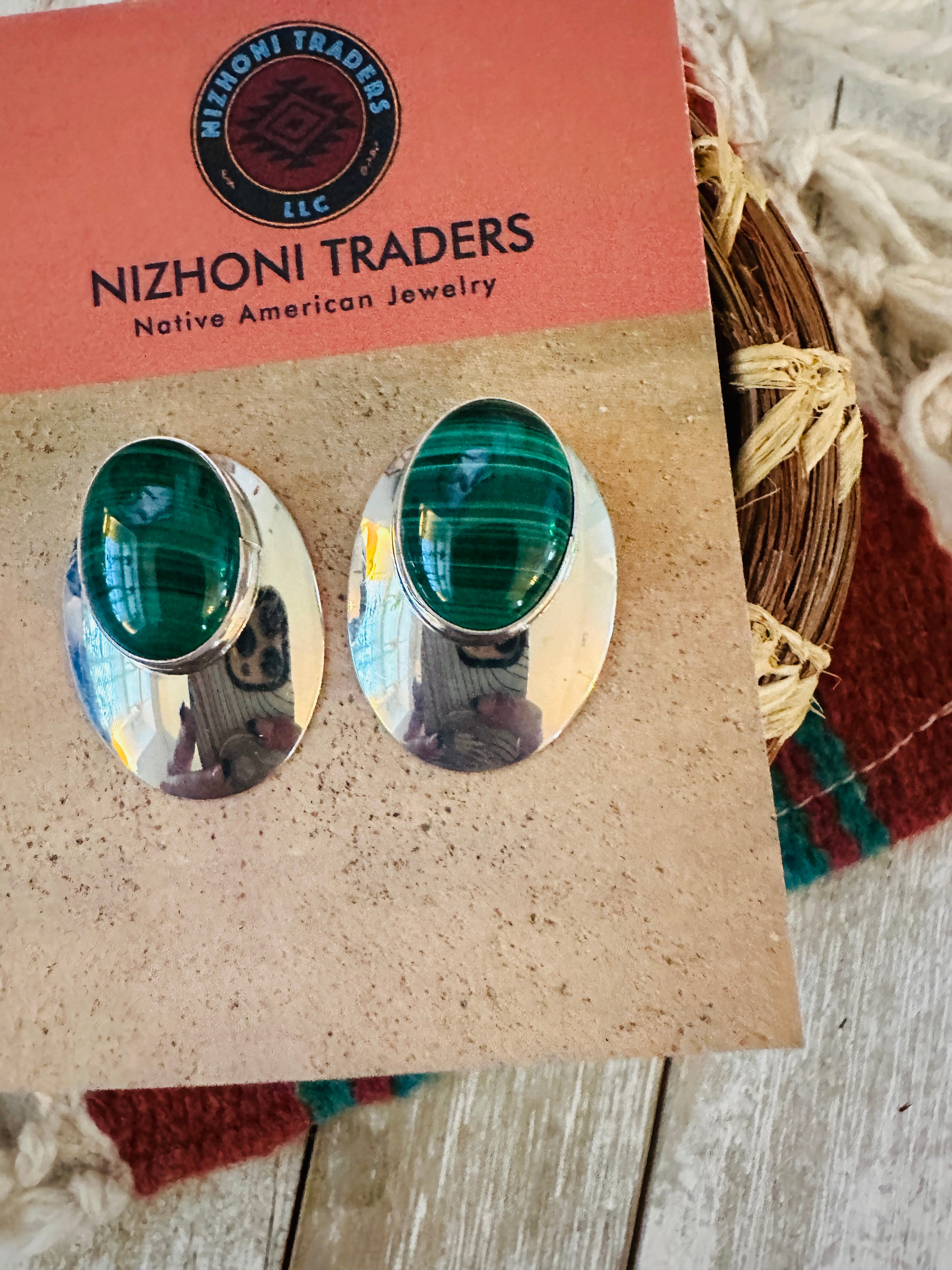 Handcrafted Malachite & Sterling Silver Post Earrings