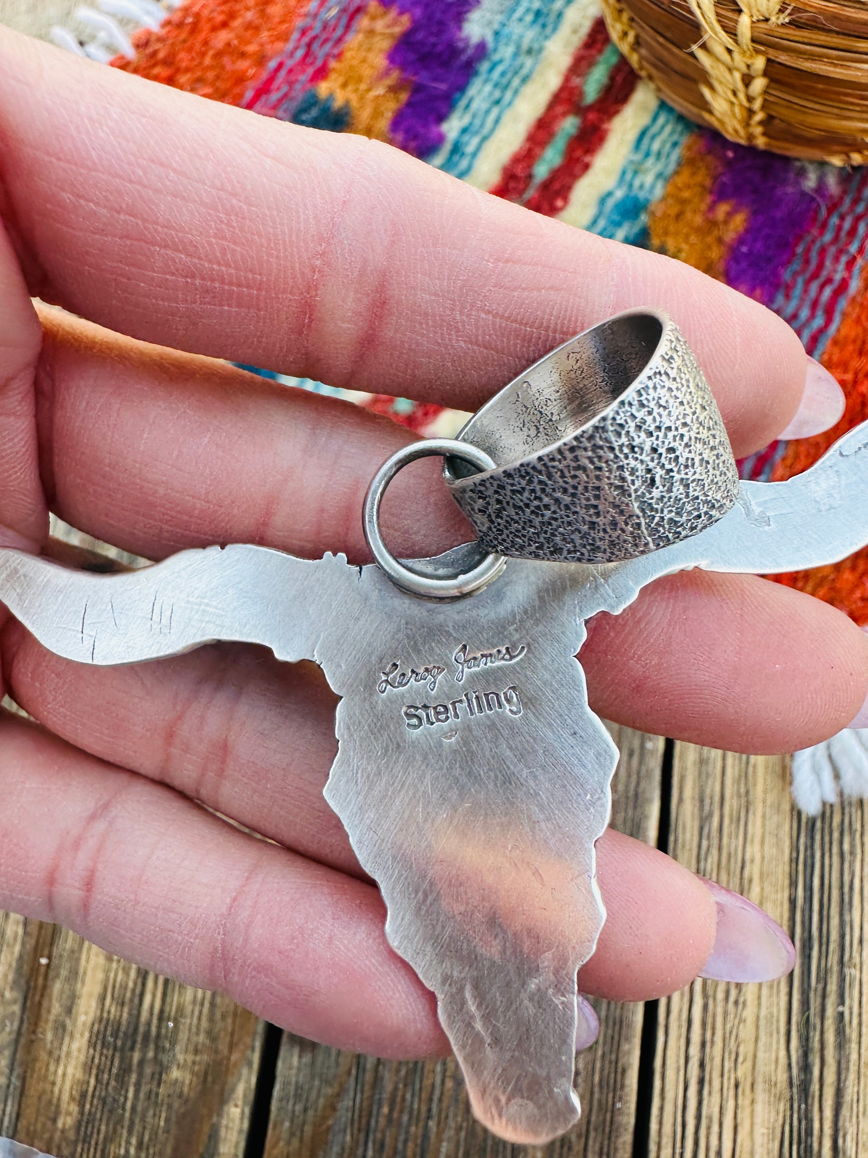 Handcrafted Sterling Silver & Turquoise Bullhead Pendant by Leroy James