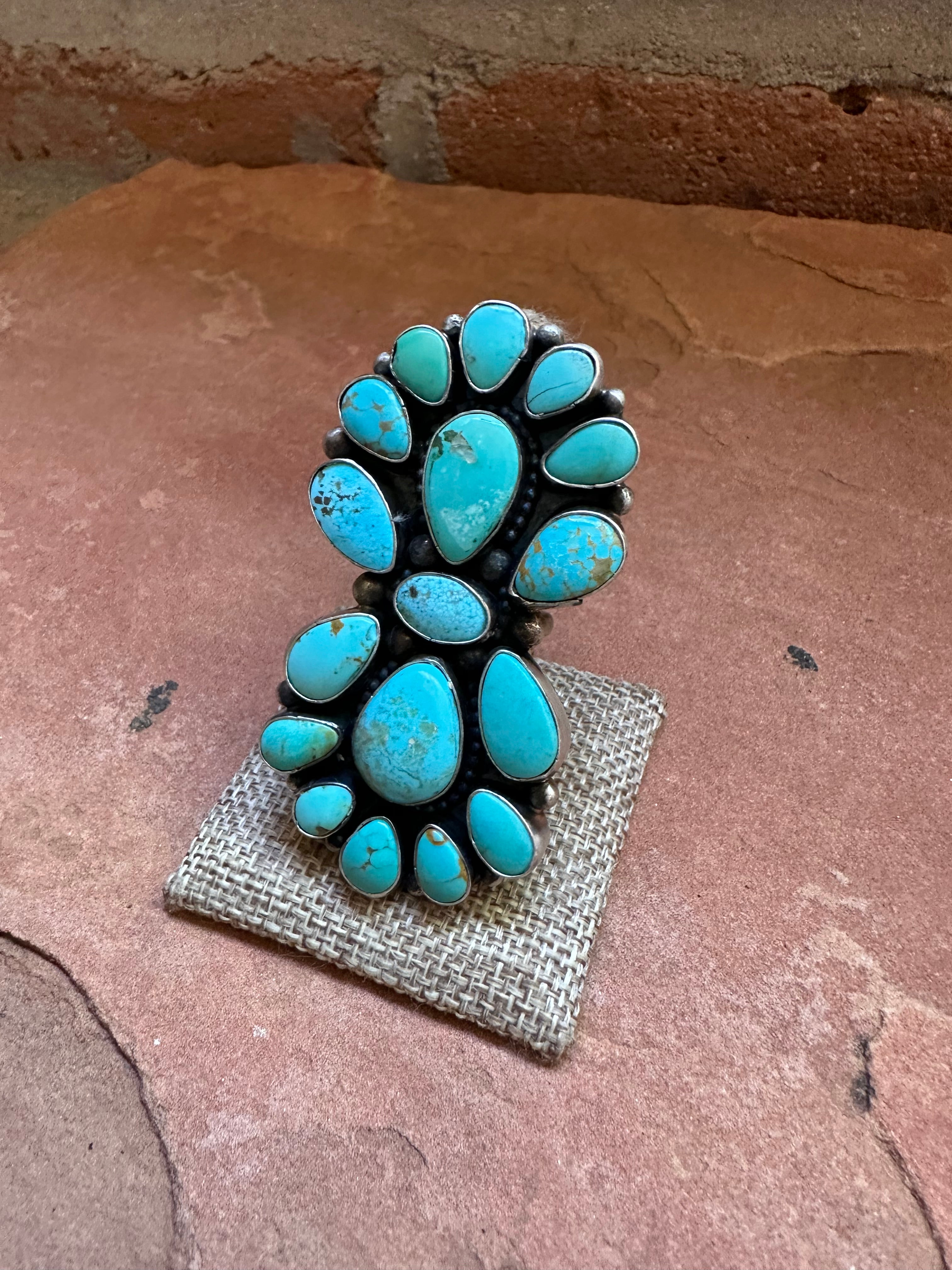 Navajo Turquoise & Sterling Silver Adjustable Ring Signed Sheila