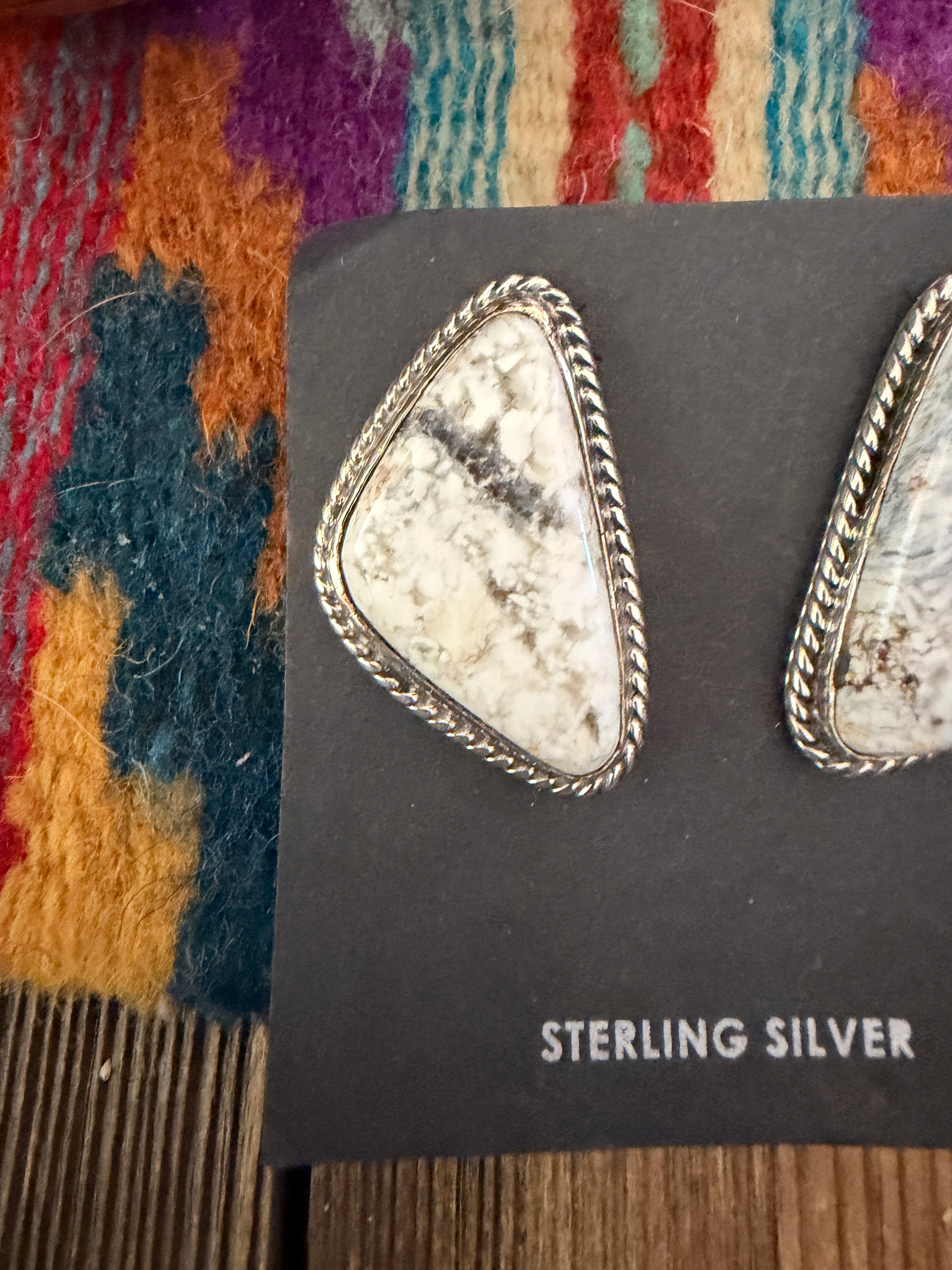 Handcrafted White Buffalo & Sterling Silver Post Earrings