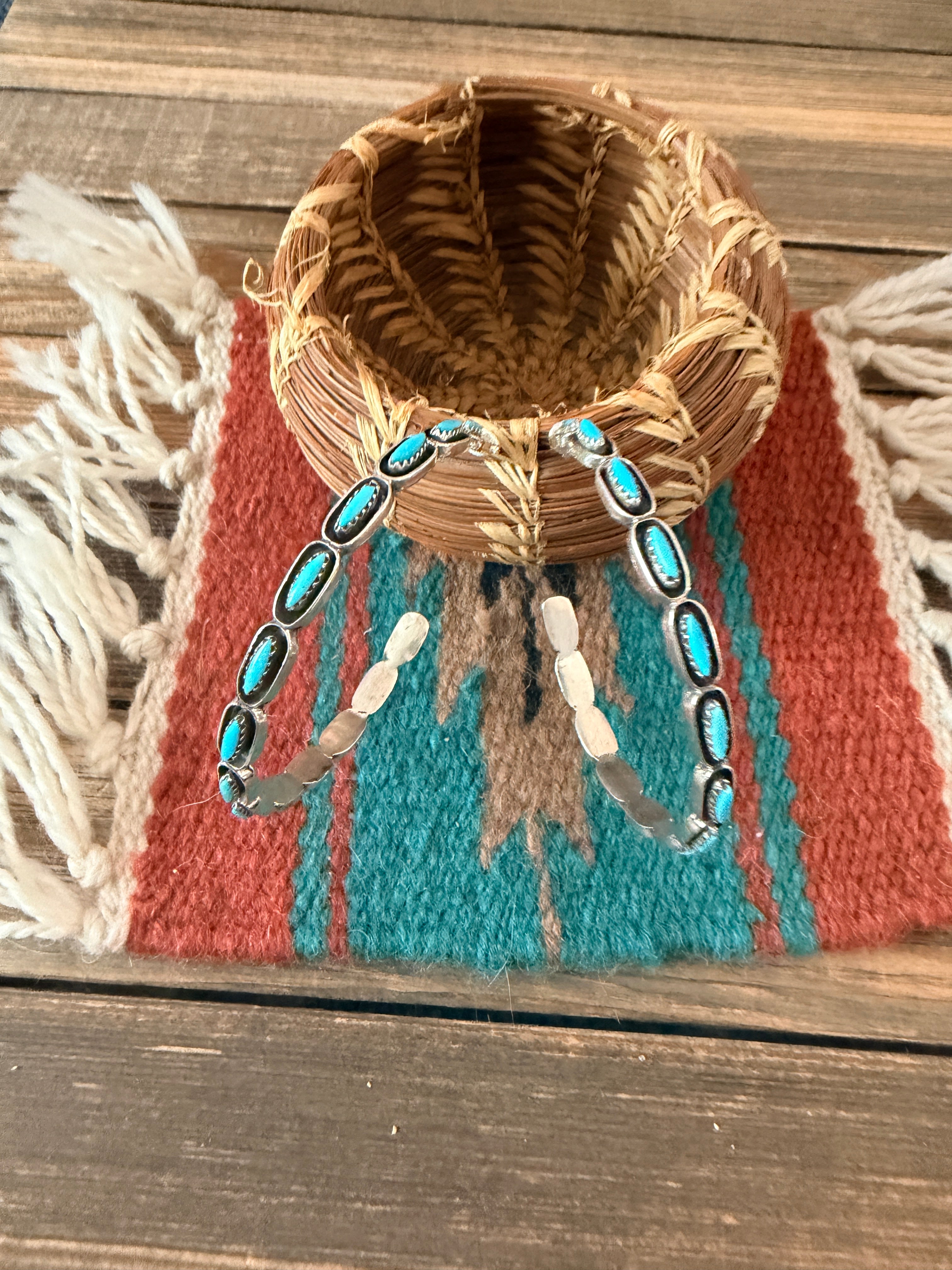 Handcrafted Turquoise & Sterling Silver Shadowbox Hoop Earrings