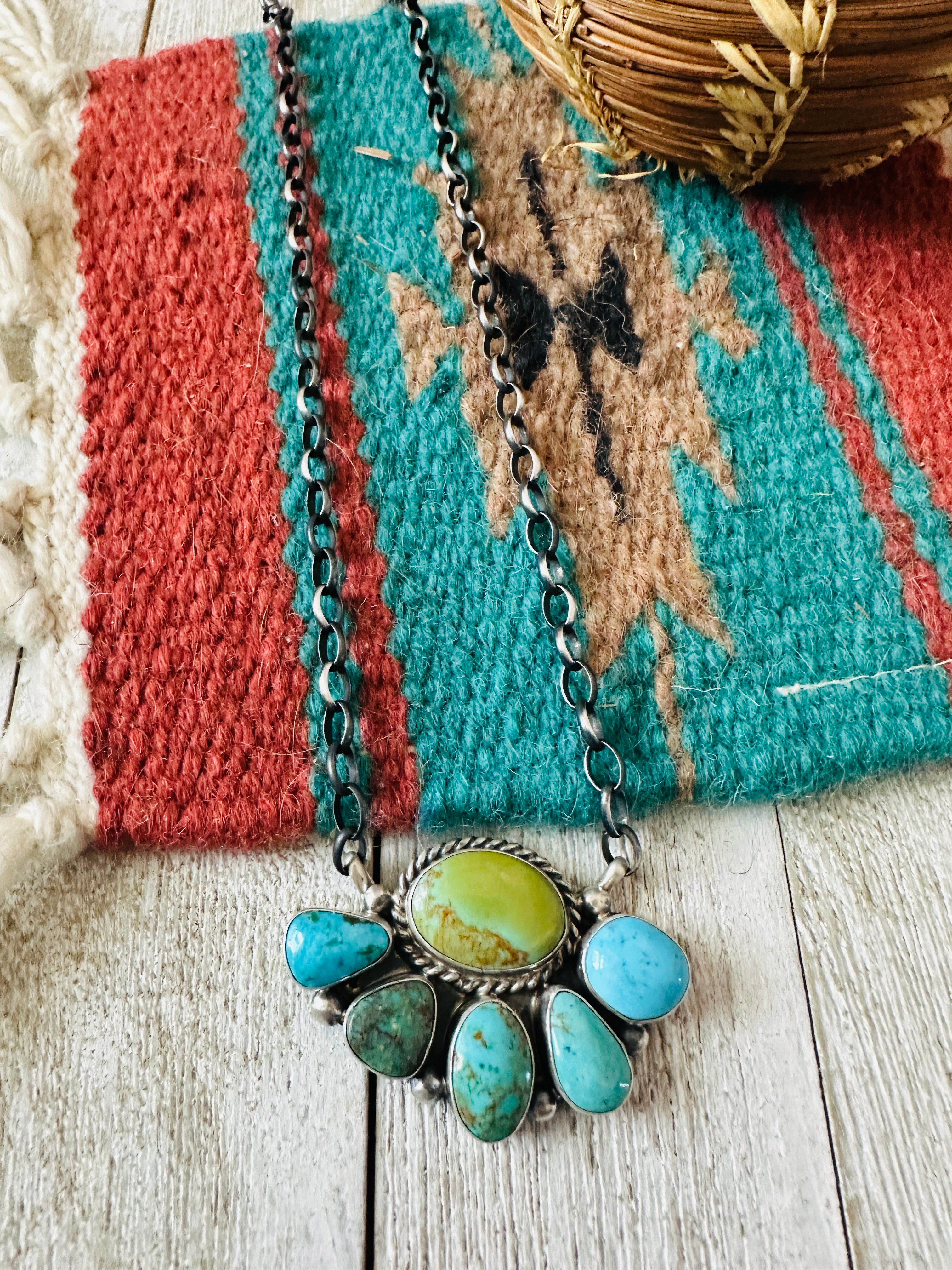 Handcrafted Sterling Silver & Turquoise Cluster Necklace by Elouise Ke
