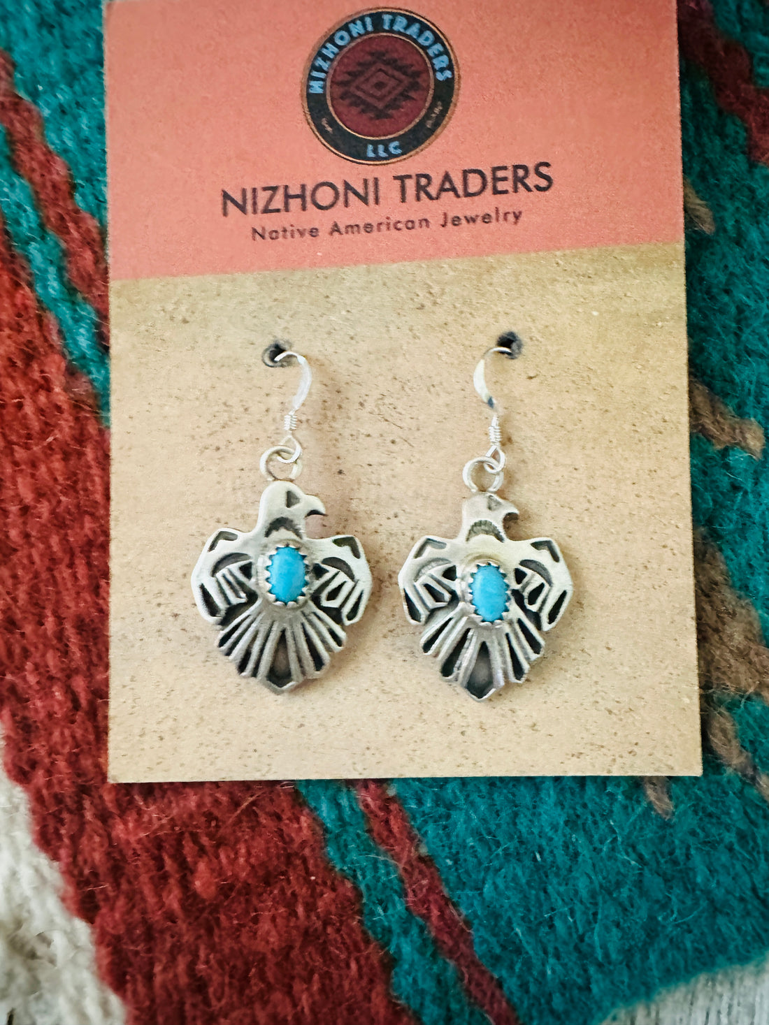 Handcrafted Sterling Silver & Turquoise Thunderbird Dangle Earrings