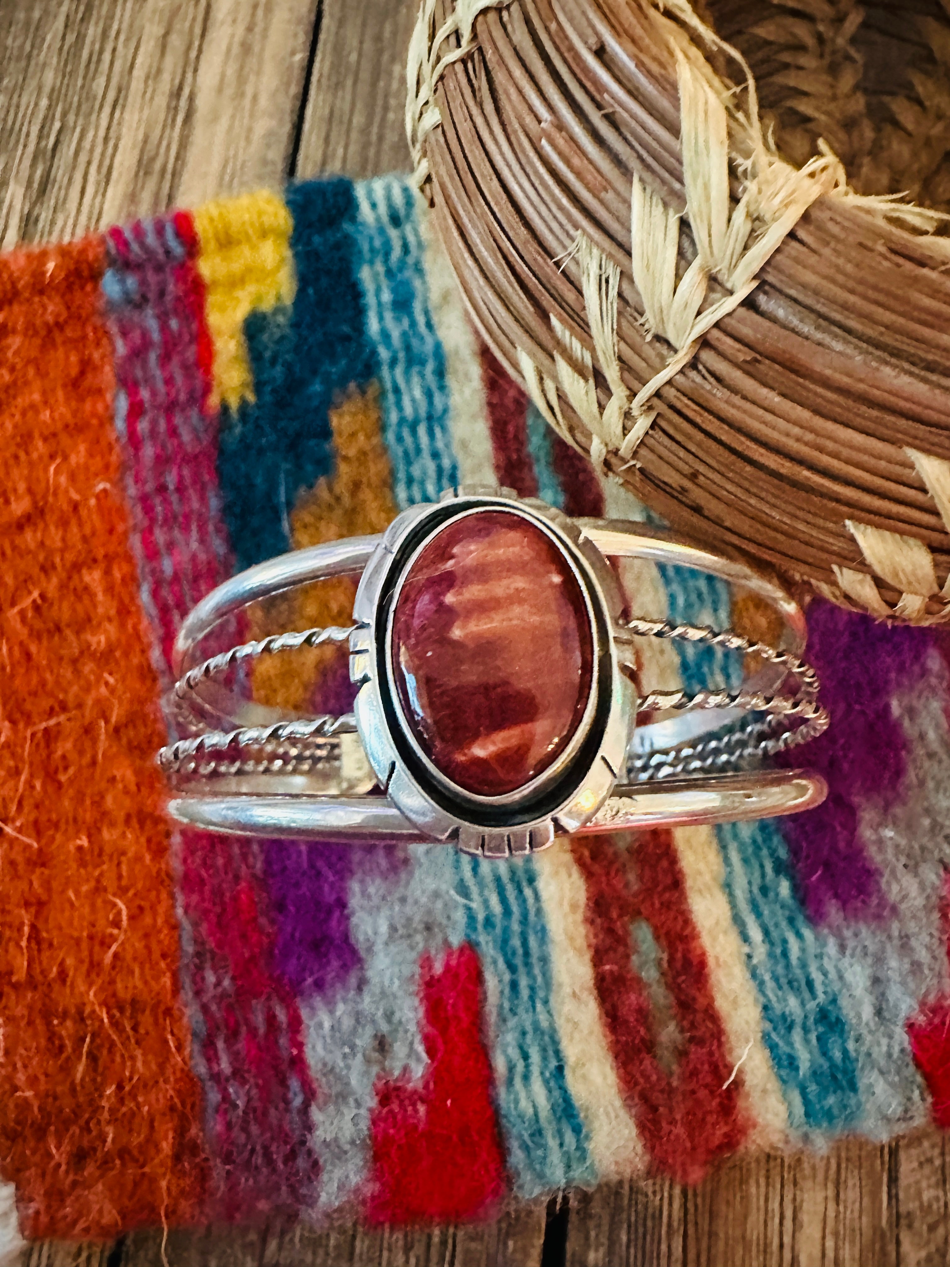 Handcrafted Sterling Silver & Spiny Oyster Cuff Bracelet