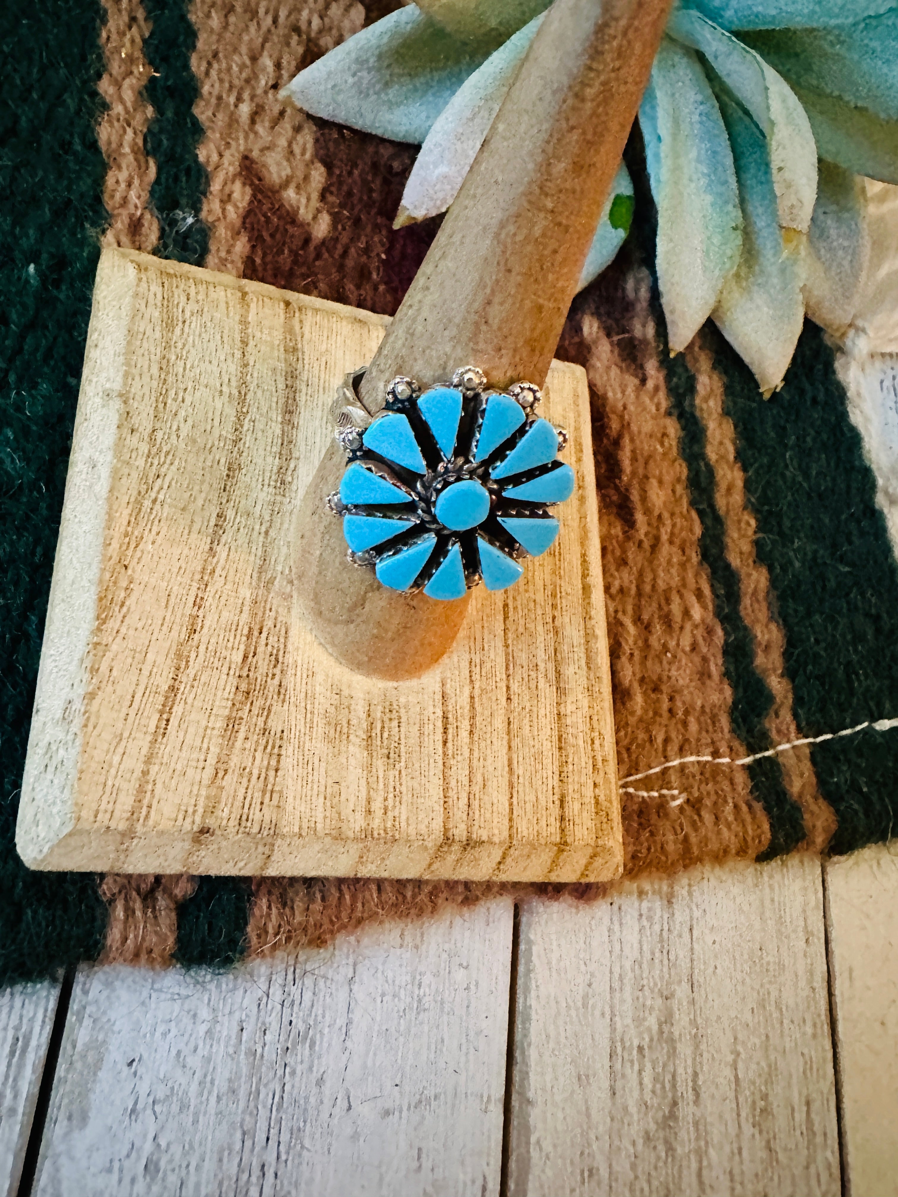 Zuni Turquoise & Sterling Silver Cluster Ring