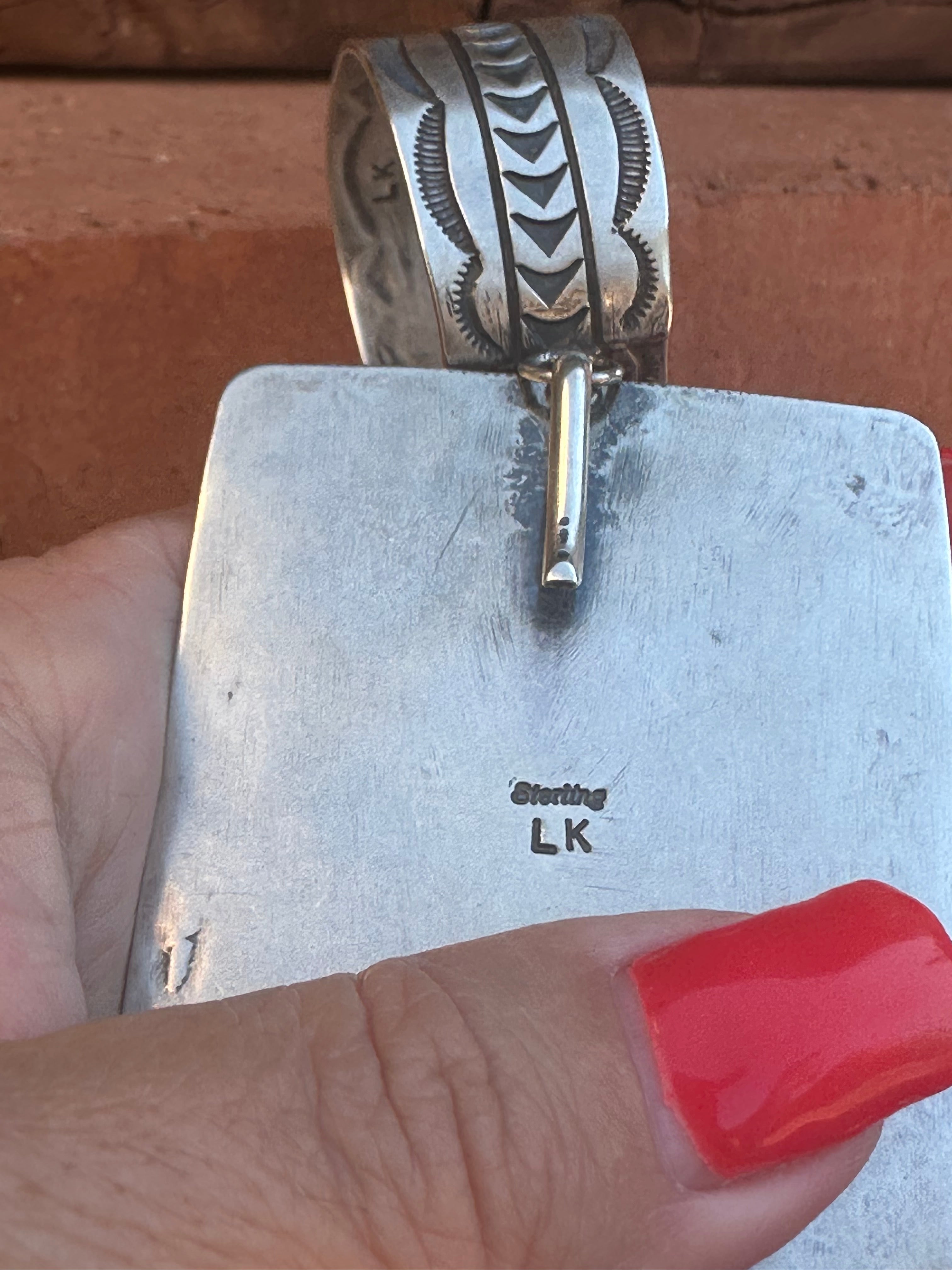 Navajo Hand Stamped Sterling Silver & White Buffalo Concho Pendant