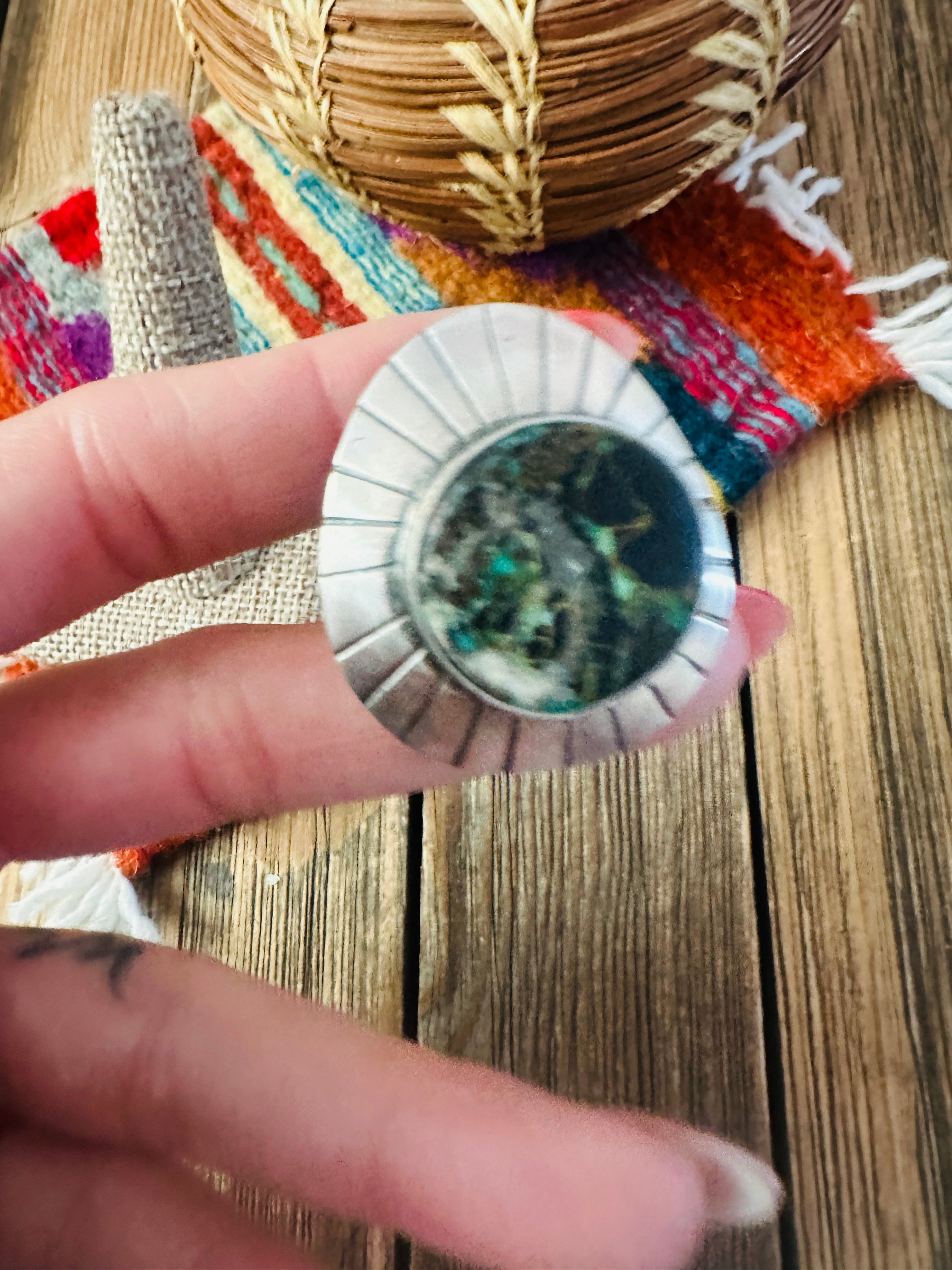 Handcrafted Blackjack Turquoise & Sterling Silver Ring Size 8 by Jamison Hoskie