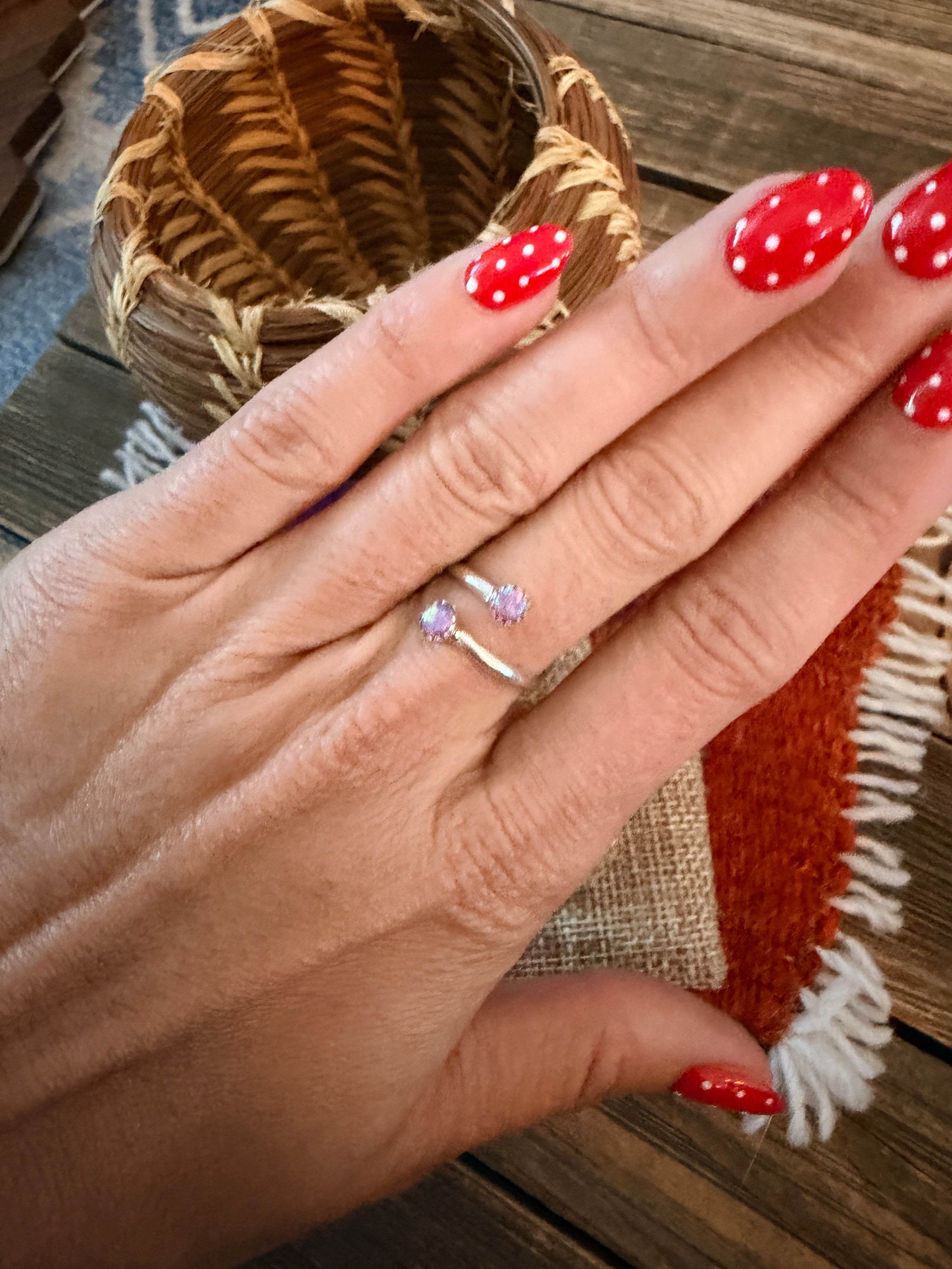 Handcrafted Purple Opal & Sterling Silver Adjustable Ring