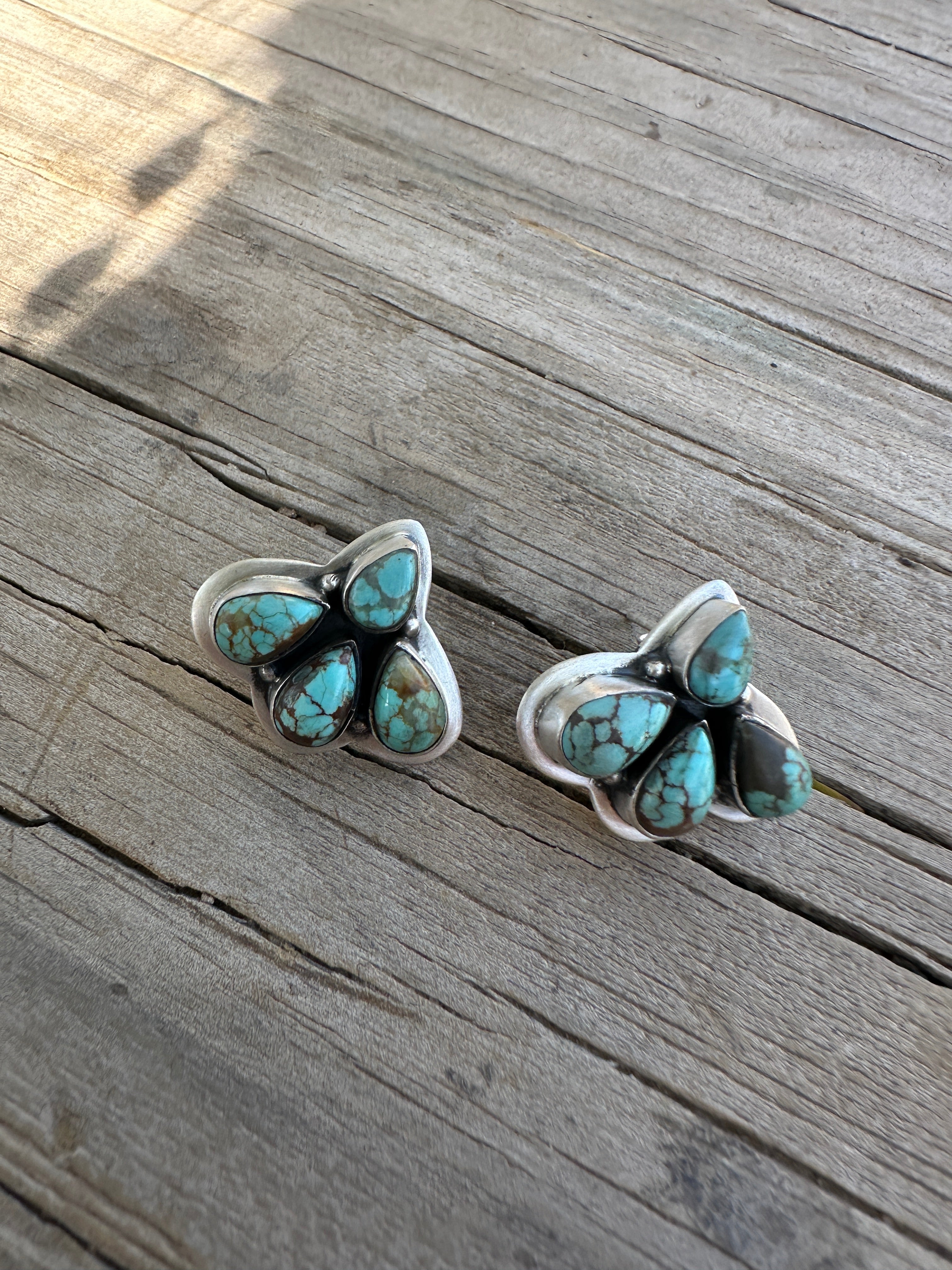 Handmade The Sunny Number 8 Turquoise Sterling Silver Post Earrings