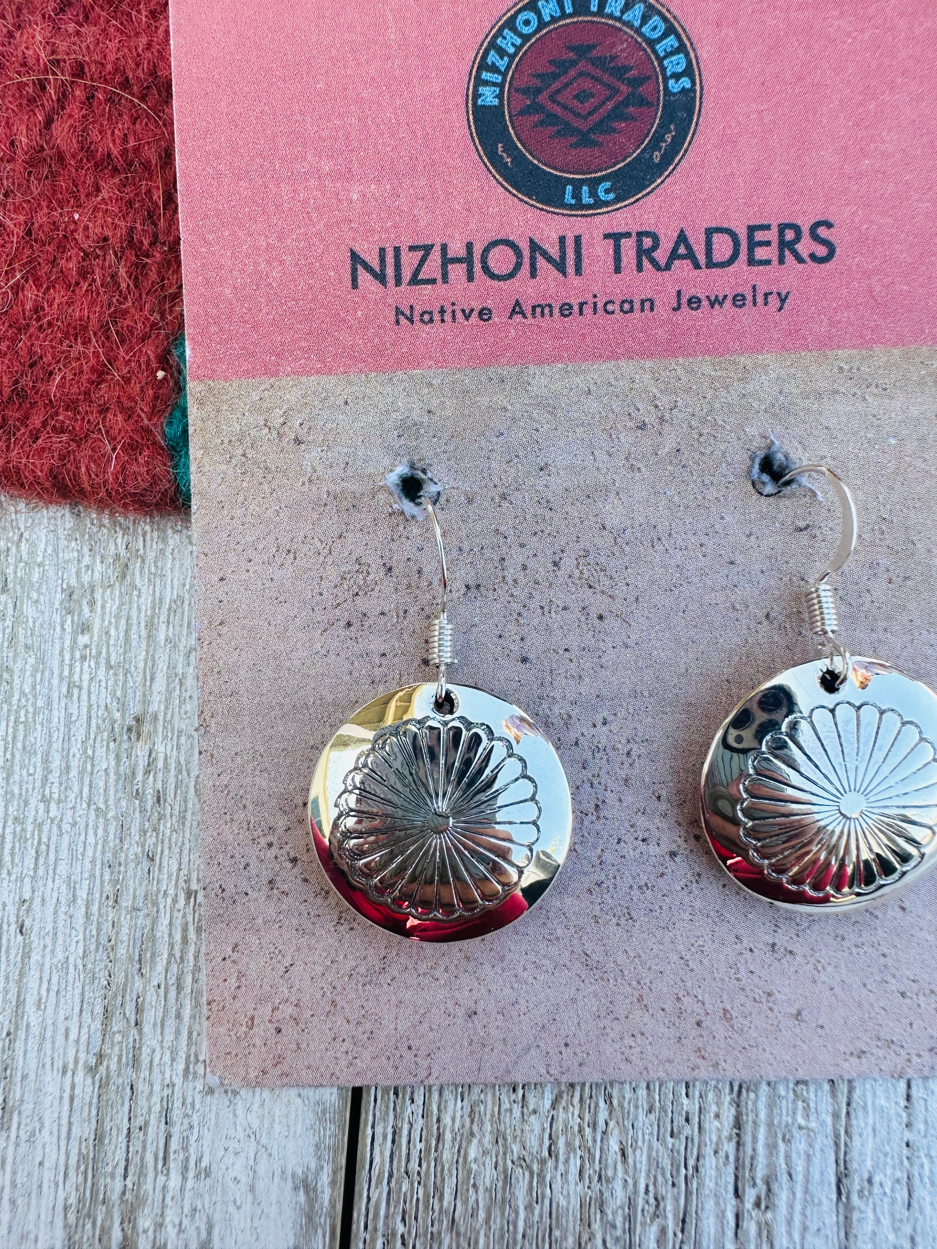 Handcrafted Hand Stamped Sterling Silver Concho Dangle Earrings