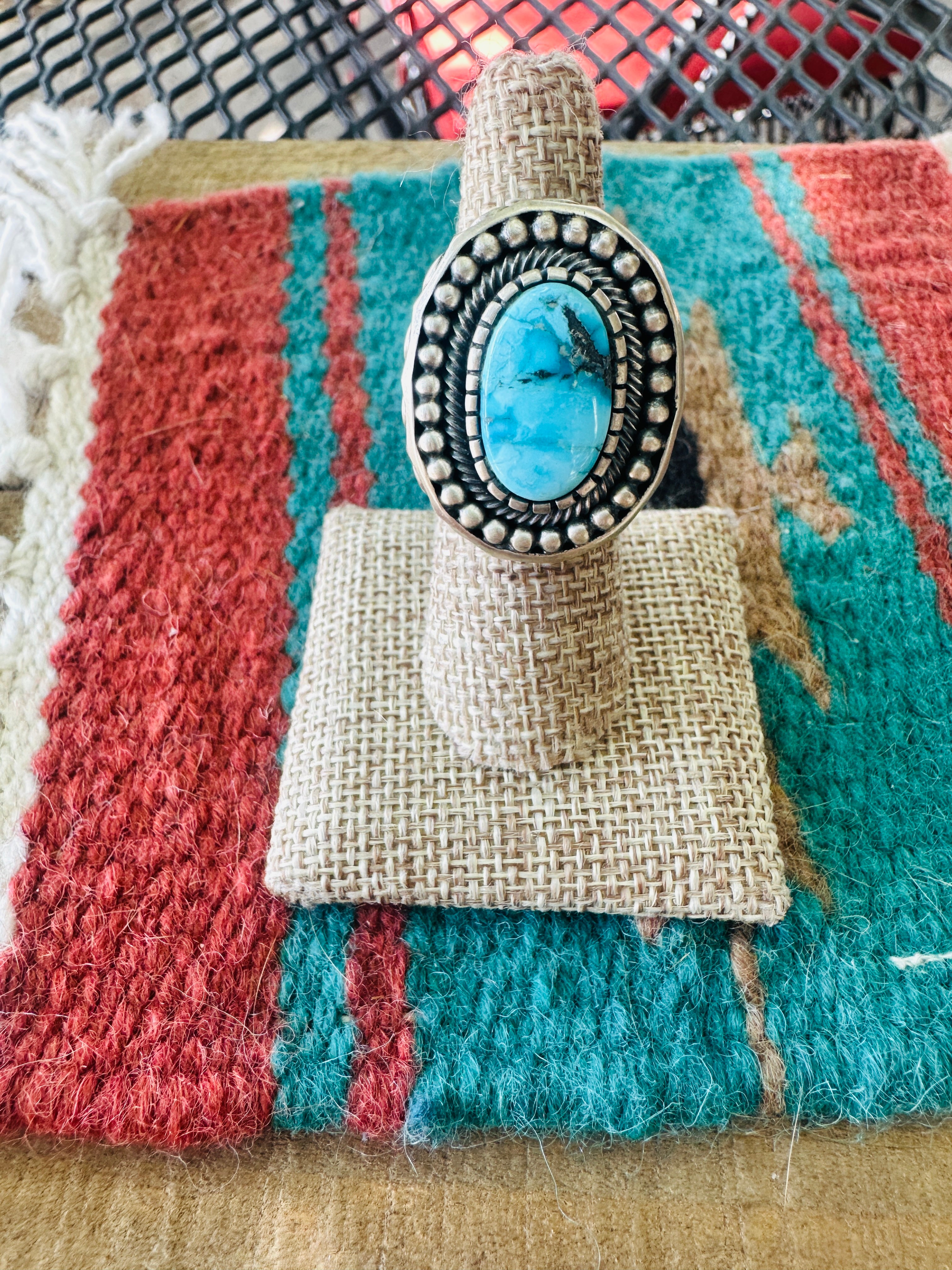 Handcrafted Sterling Silver & Turquoise Ring Size 7 by Mark Yazzie