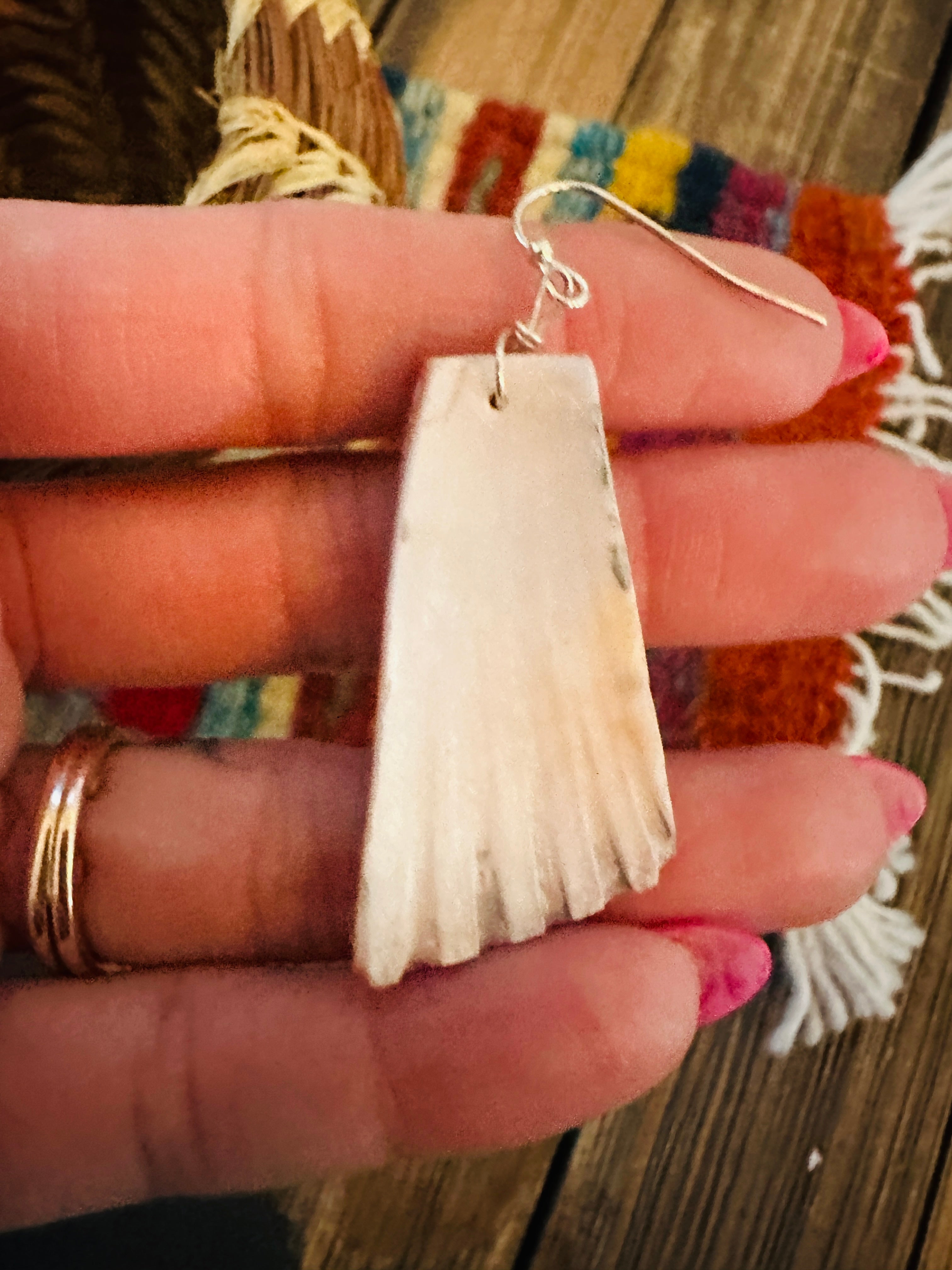 Handcrafted Multi Stone Inlay & Shell Dangle Earrings