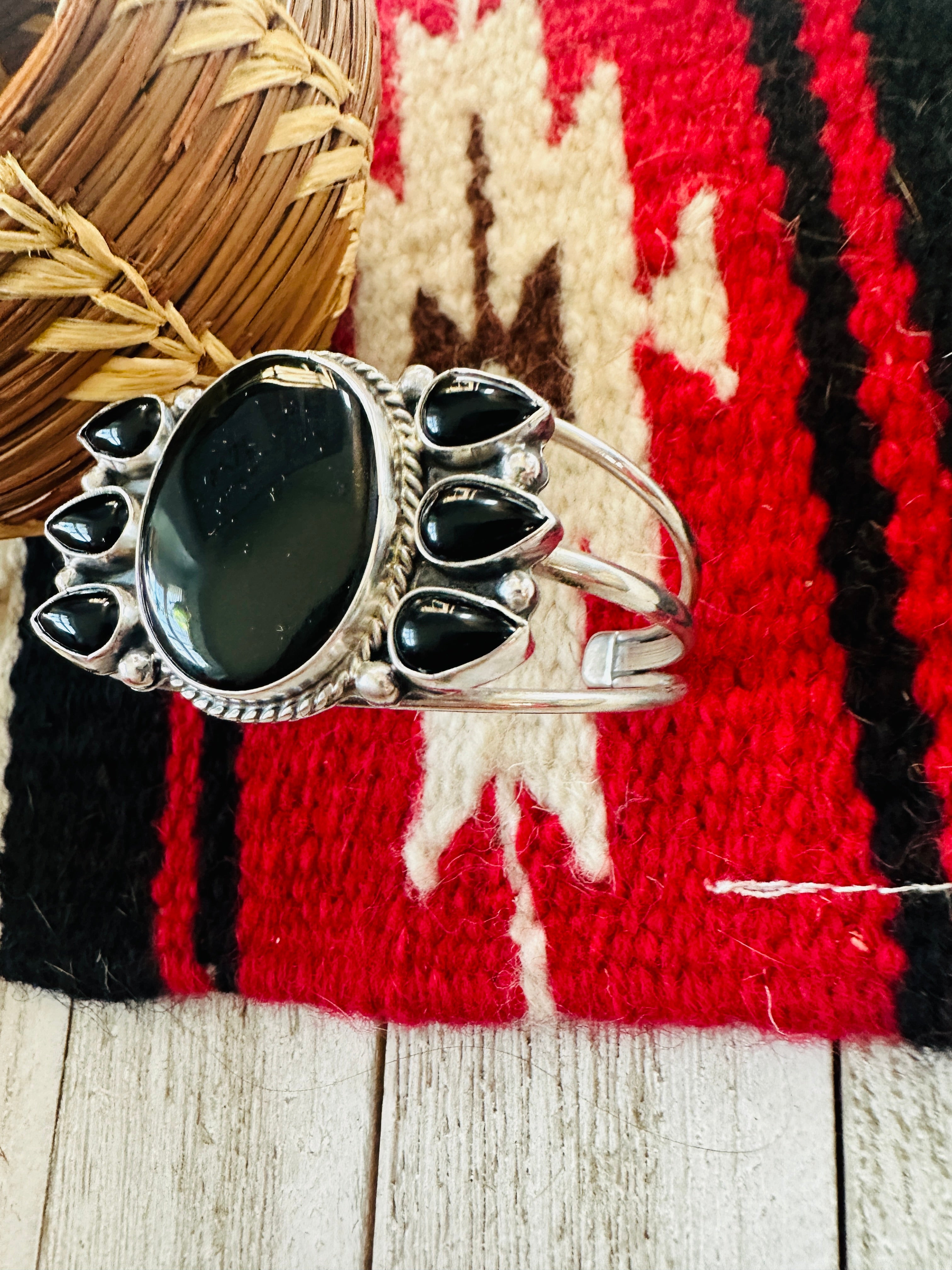 Navajo Sterling Silver & Onyx Cuff Bracelet