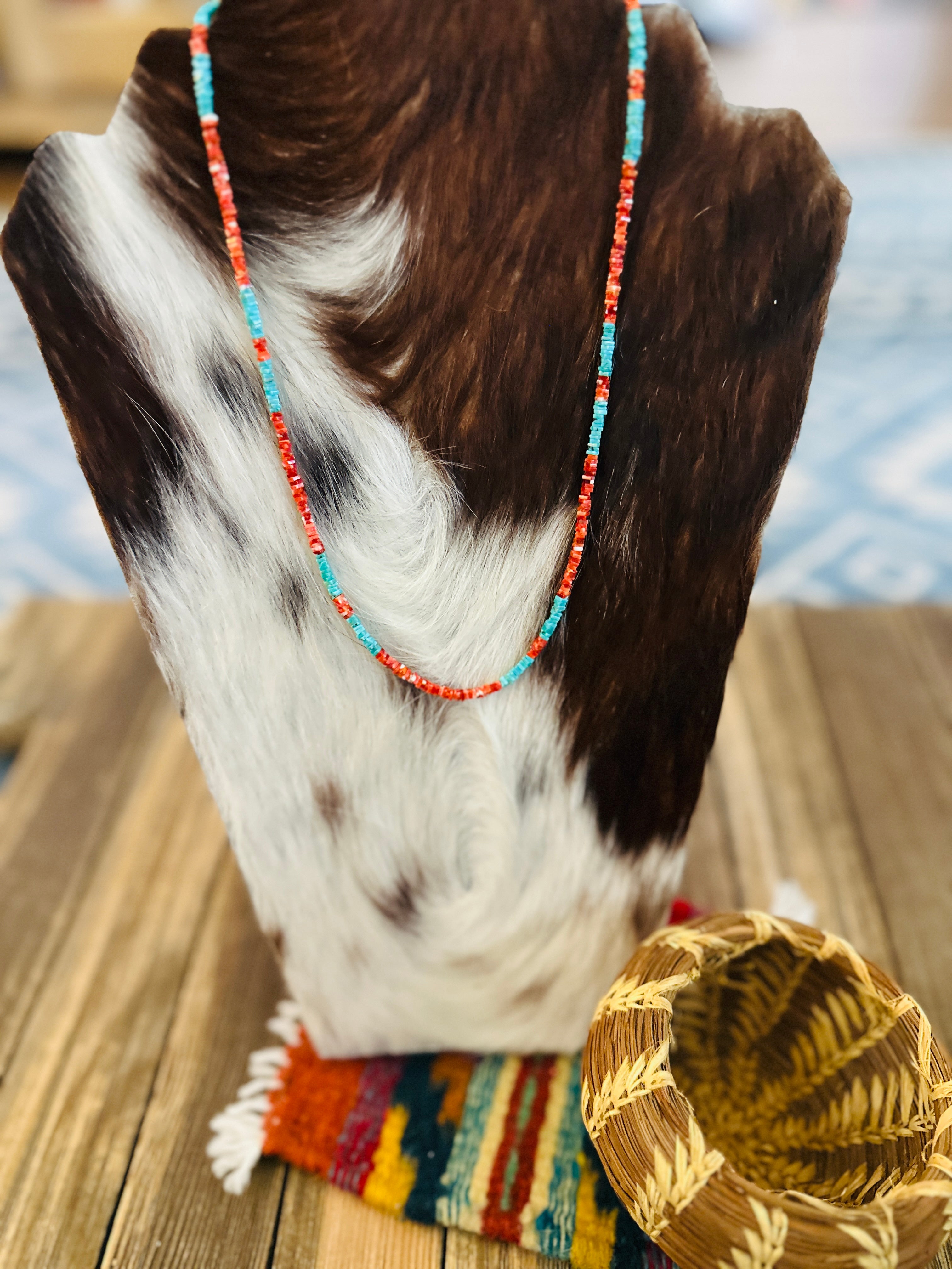 Handcrafted Turquoise & Spiny Oyster 20” Beaded Necklace