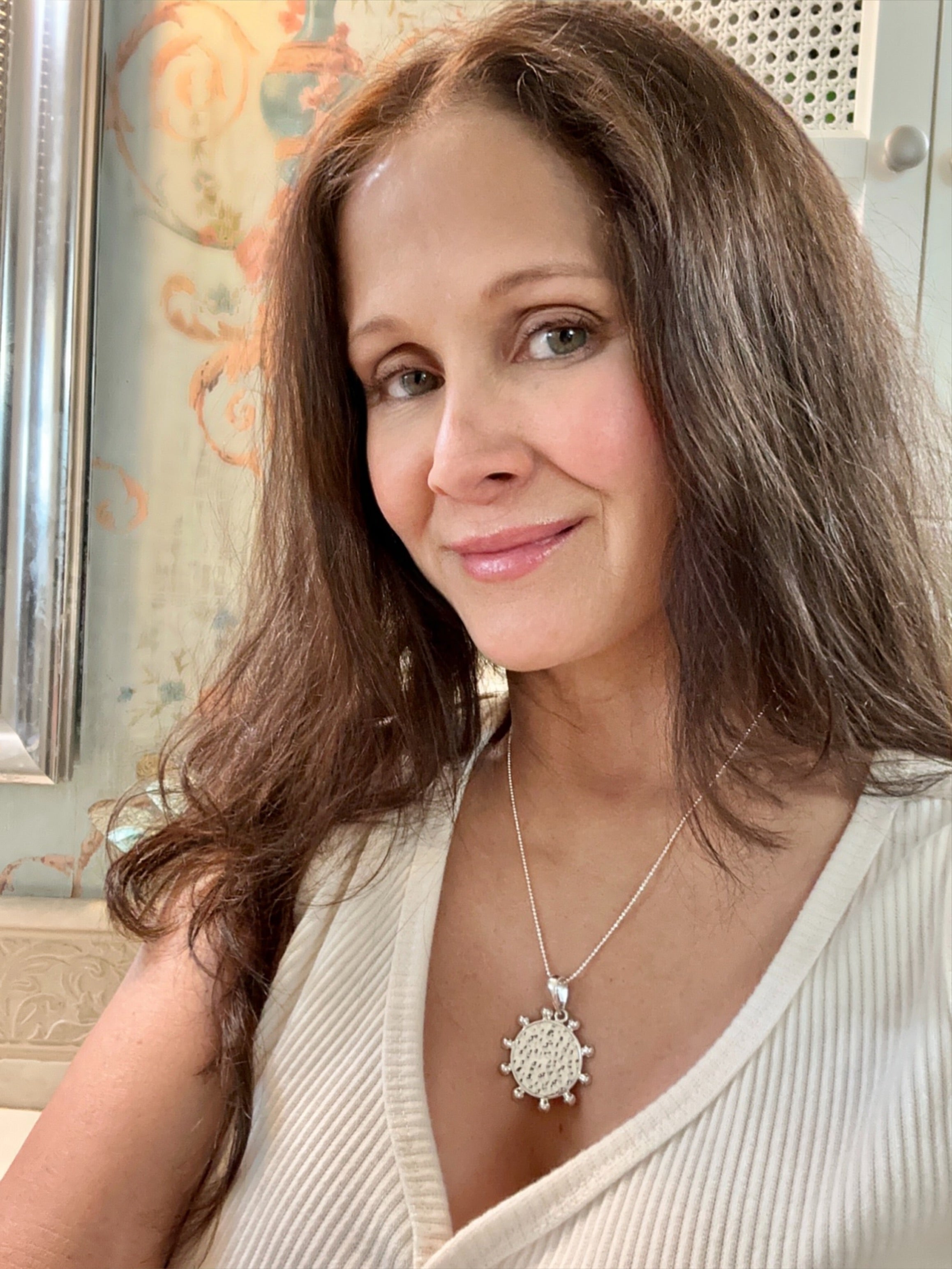 Hammered Disc Pendant w/ Beaded Frame Necklace