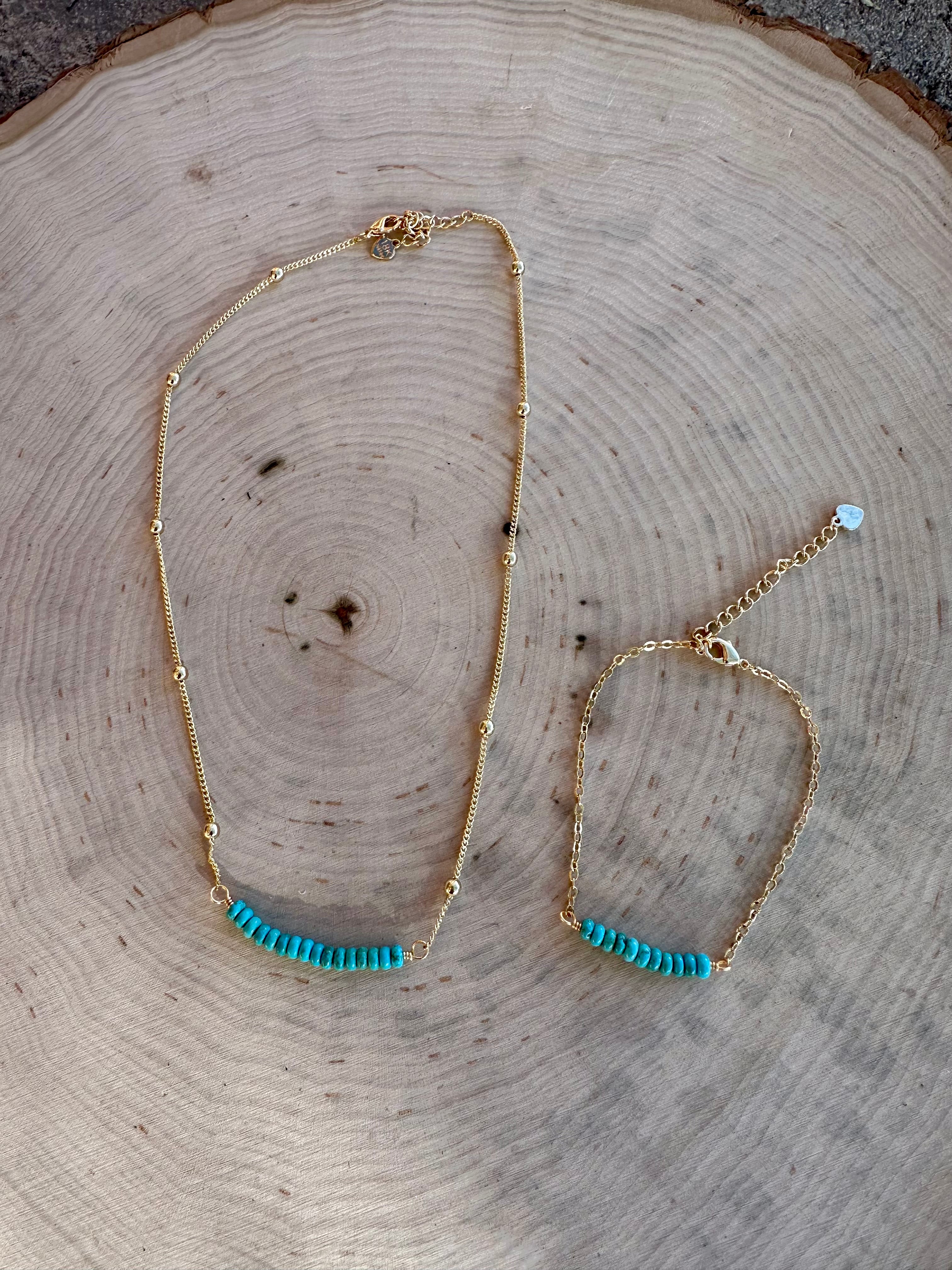 “The Golden Collection” Wild Heart Handmade Natural Turquoise Beaded 18k Gold Plated Necklace