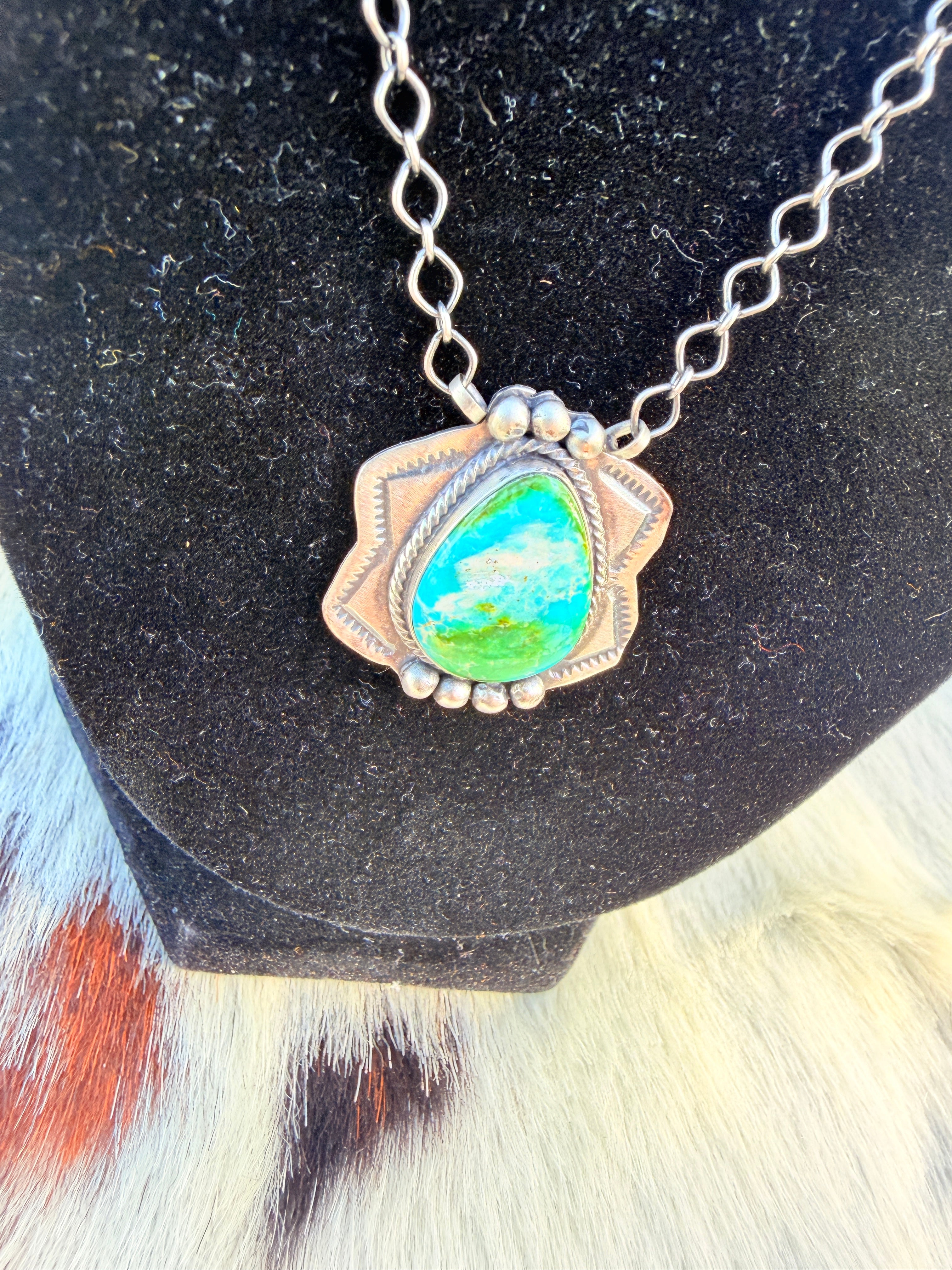 Handcrafted Sonoran Mountain Turquoise & Sterling Silver Necklace by Cordell Platero