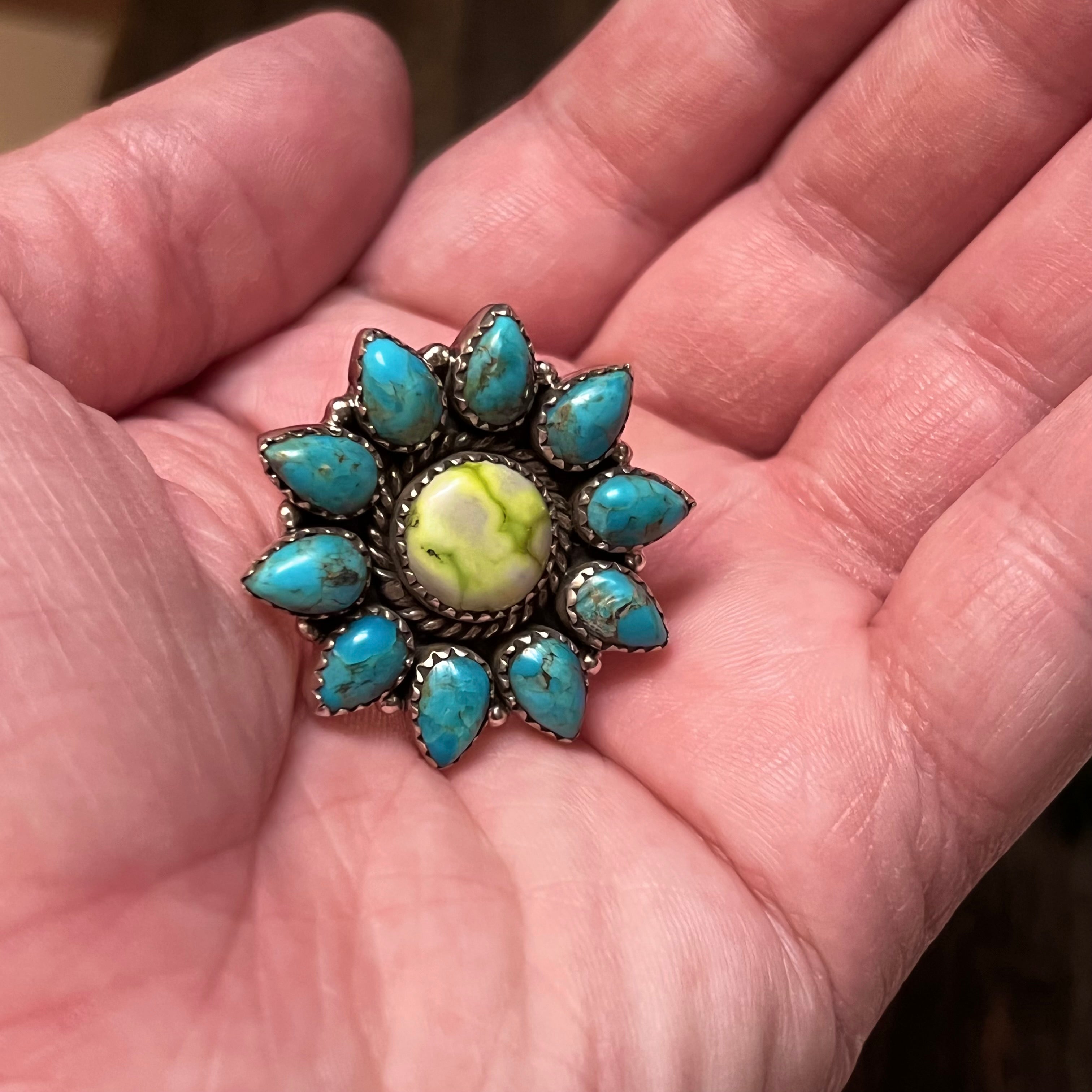 Handmade Sterling Silver Turquoise & Paloma Cluster Ring