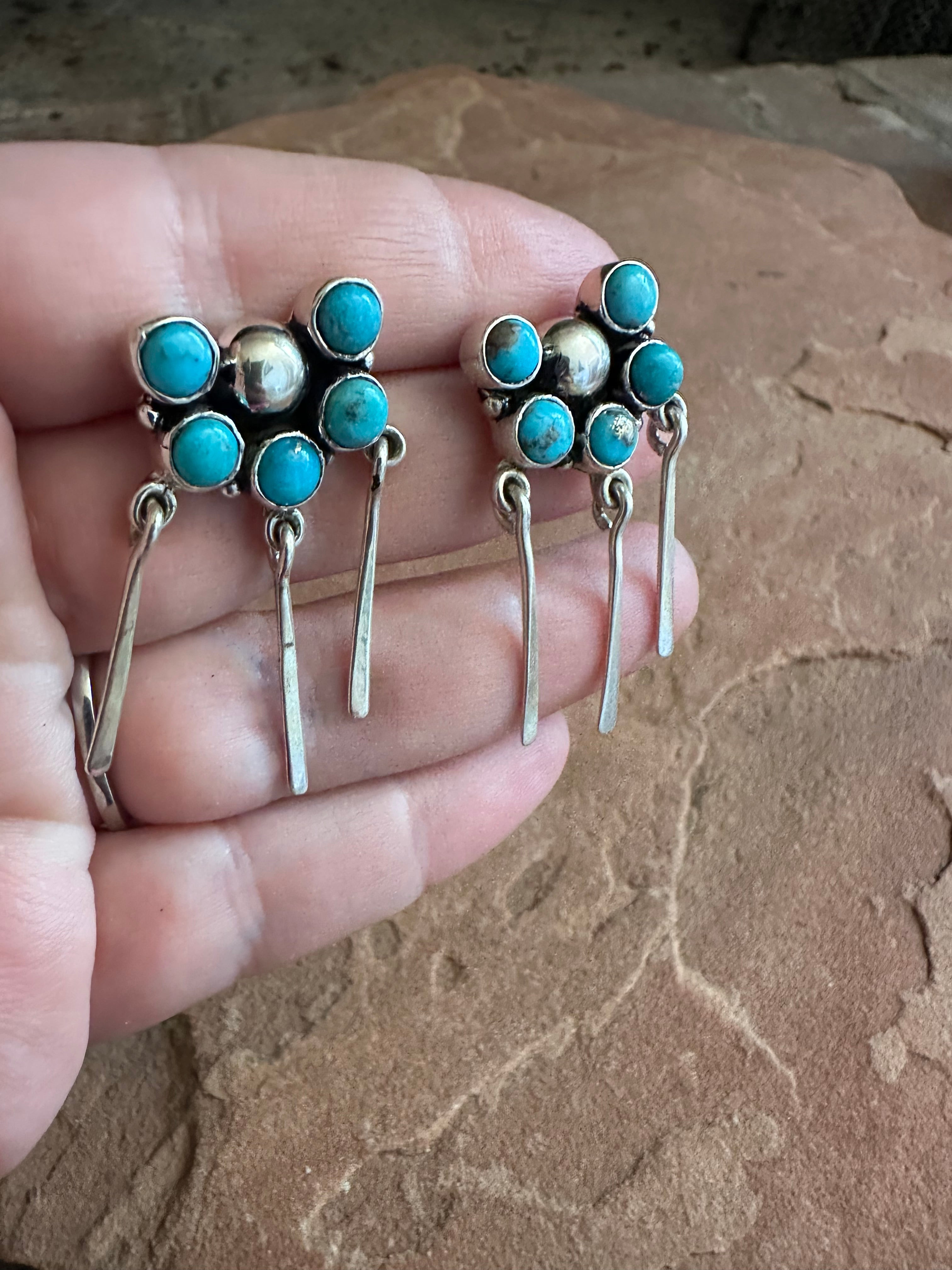 Handmade Sterling Silver Ball & Turquoise Dangle Earrings