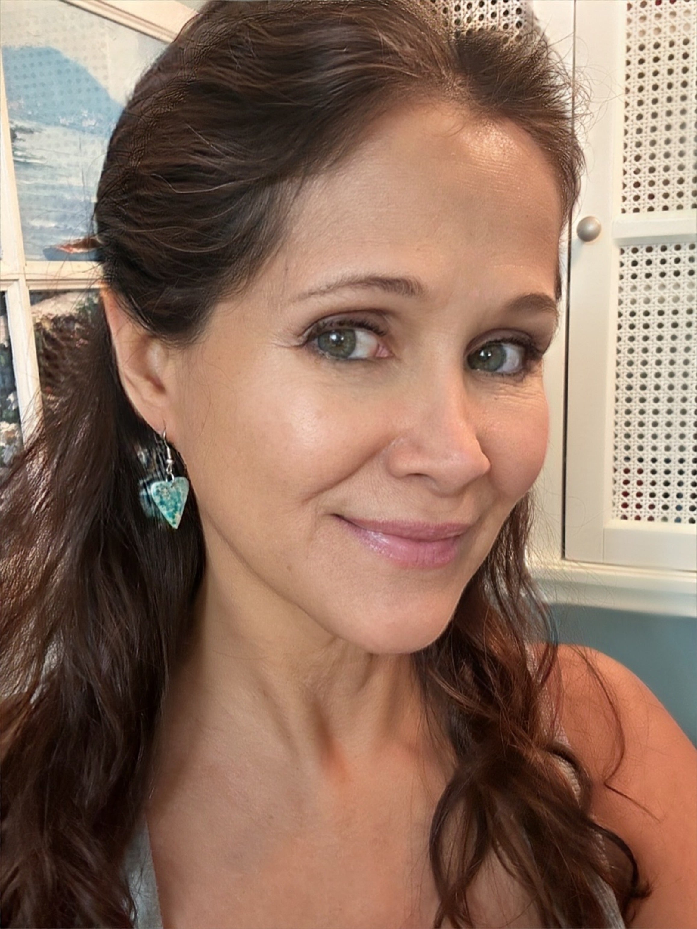 Handcrafted Blue Indigo Turquoise & Sterling Silver Heart Slab Earrings