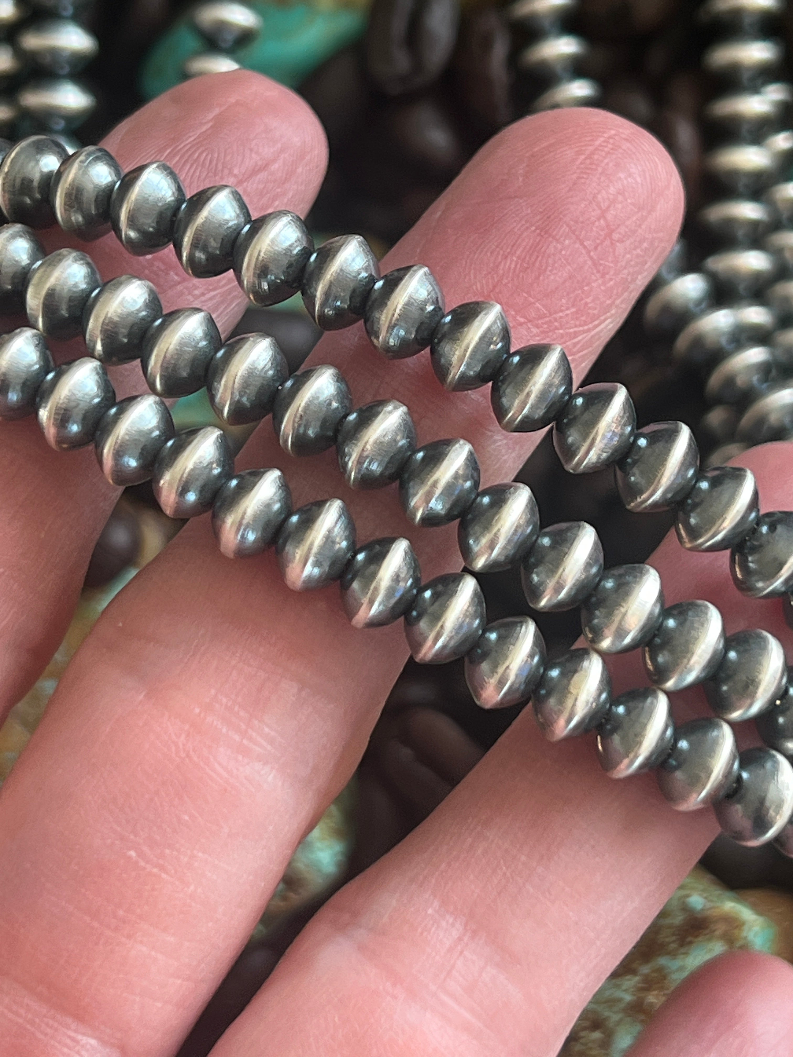 Vinita Cowboy 6.5mm Handmade Sterling Silver Navajo Saucer Pearl Necklaces, 20 inches