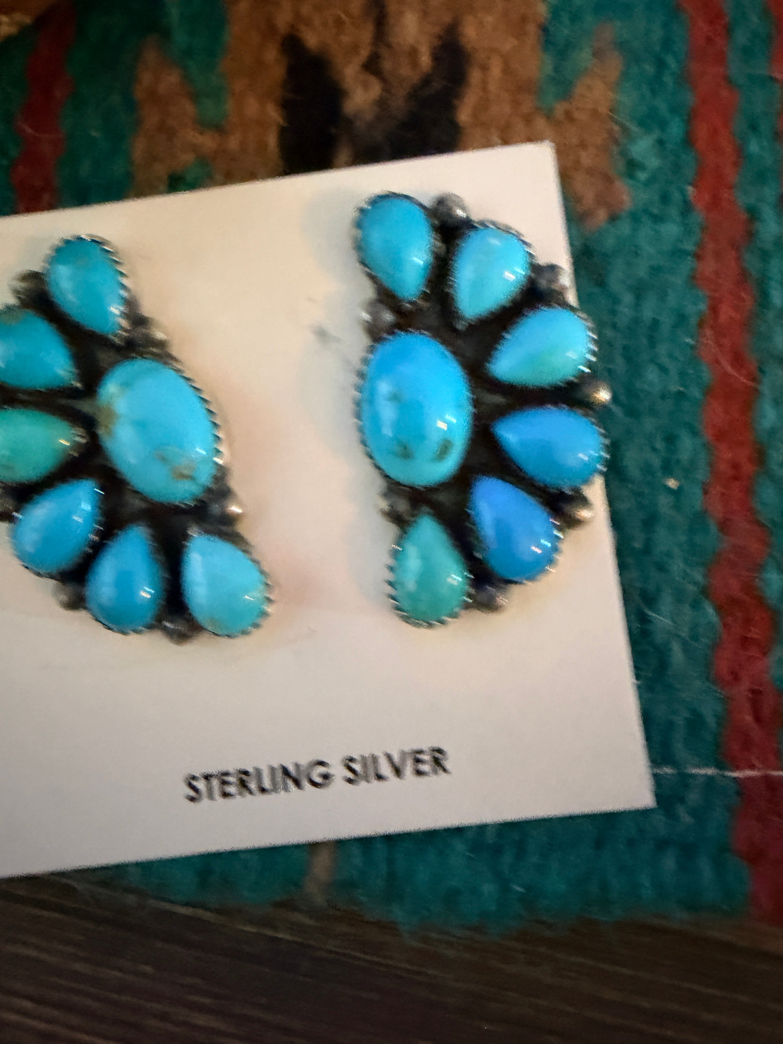 Handcrafted Turquoise & Sterling Silver Post Earrings by Hiram Largo