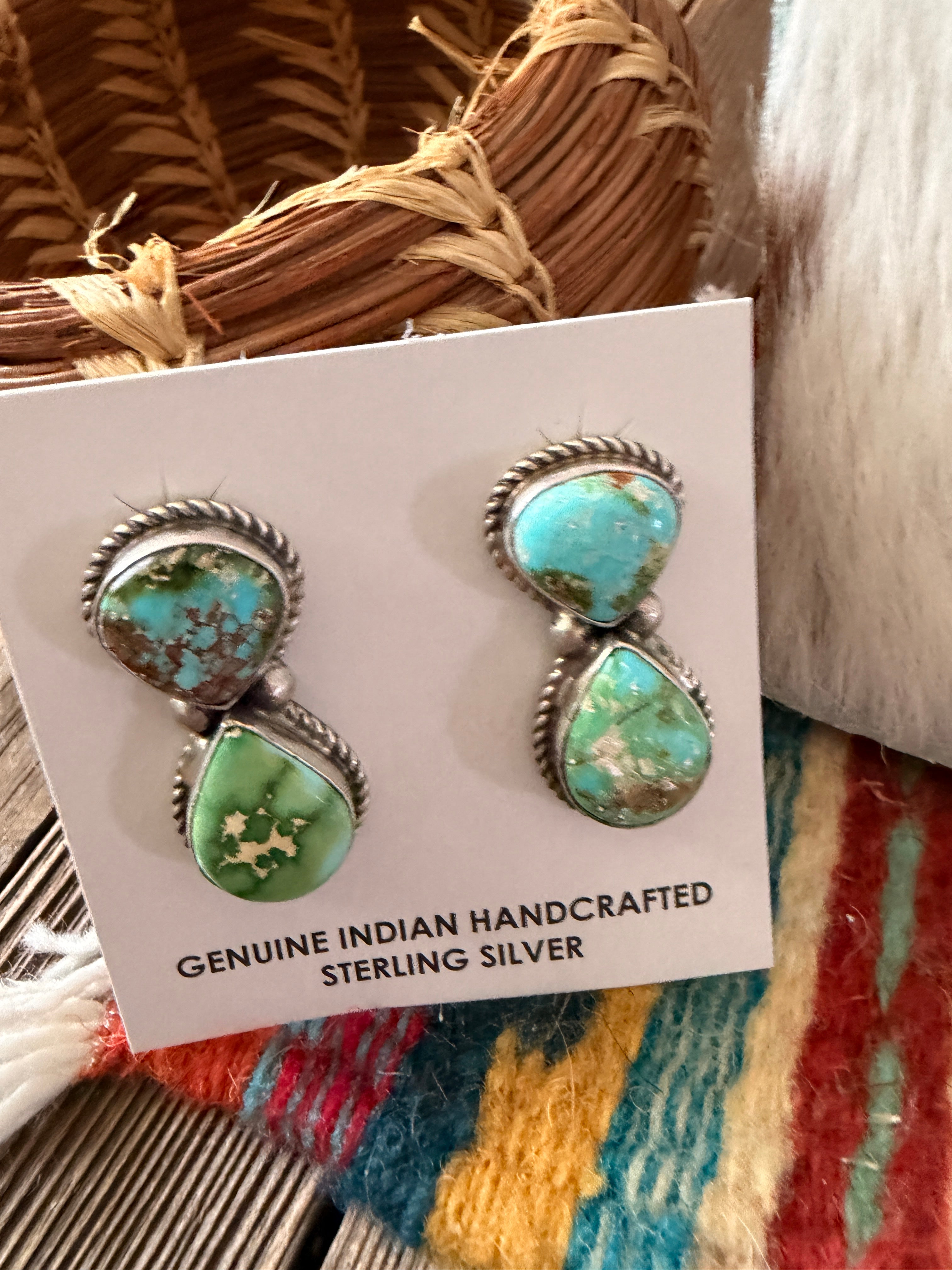 Handcrafted Sonoran Mountain Turquoise & Sterling Silver Necklace and Earring Set
