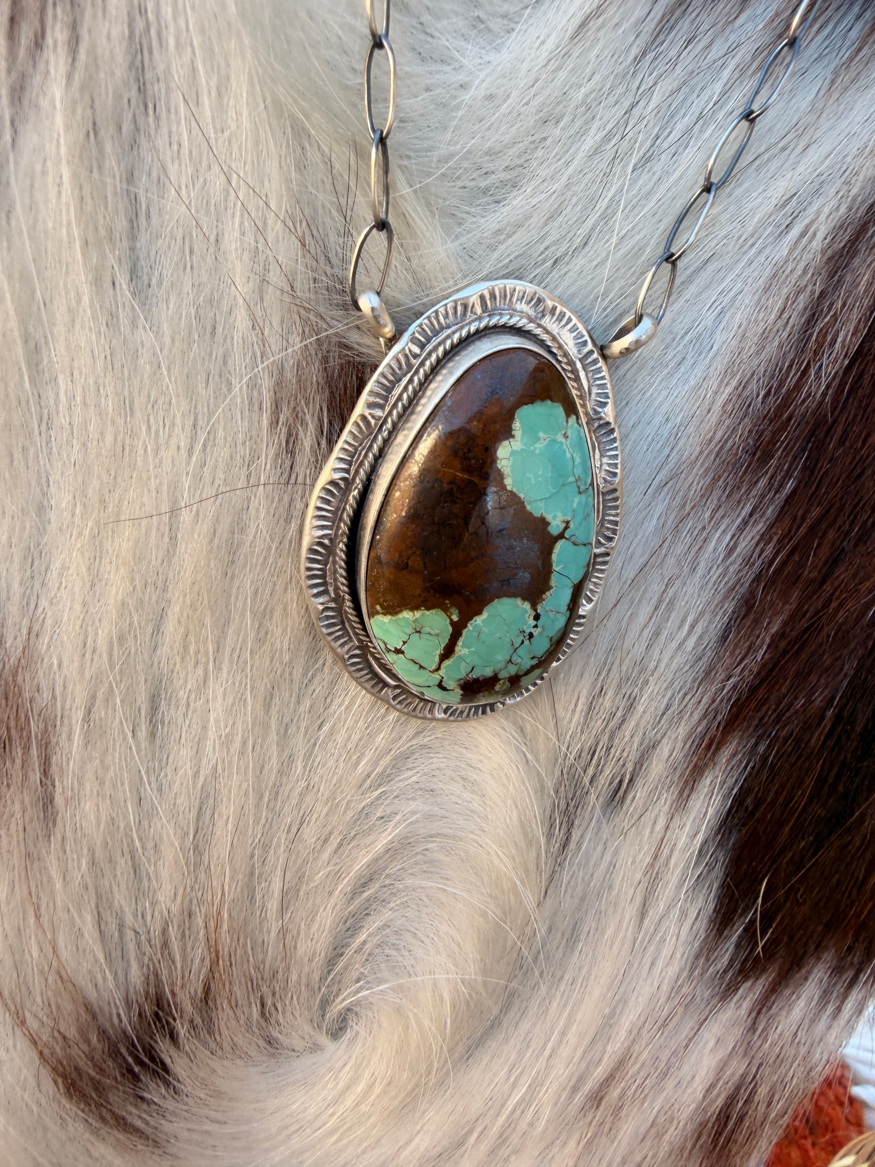 Handcrafted Number 8 Turquoise & Sterling Silver Necklace by Cordell Platero