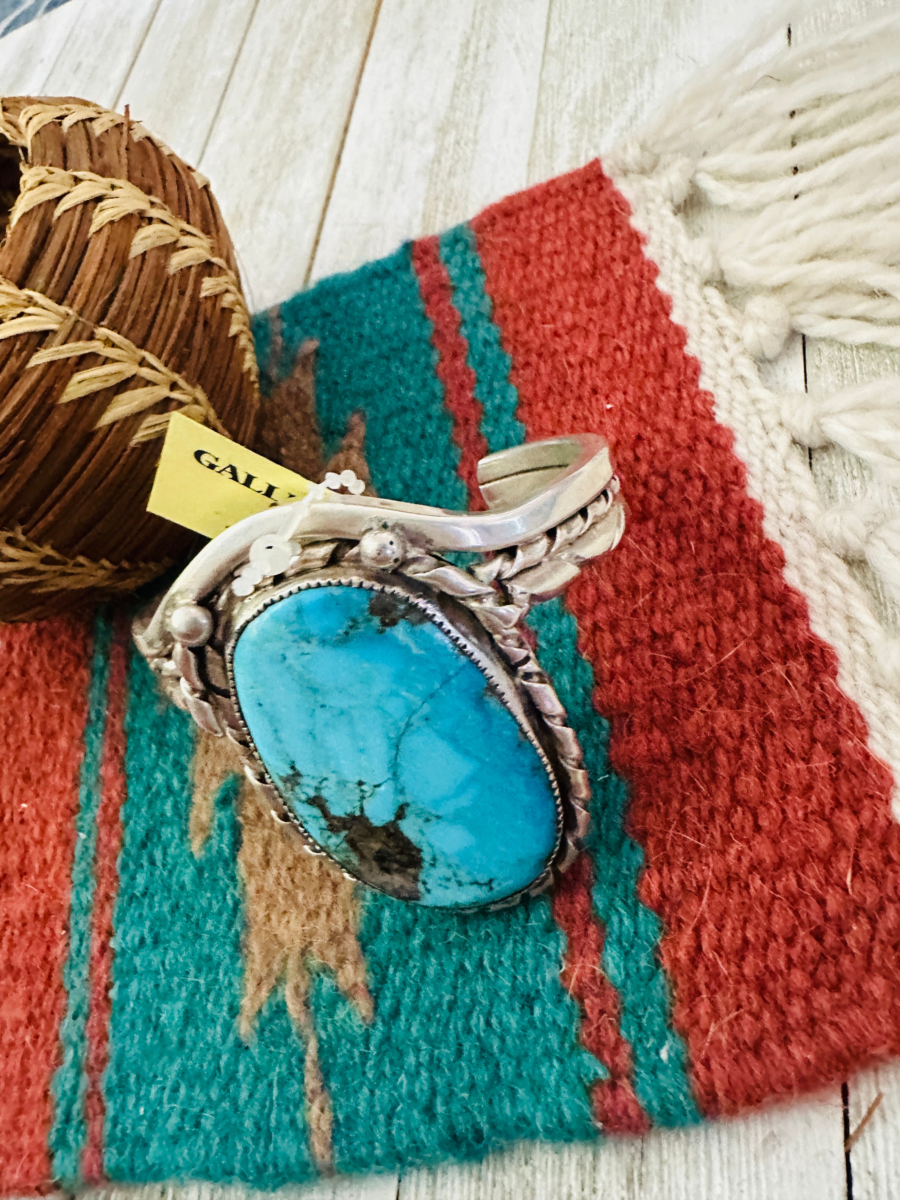 Handcrafted Old Pawn Turquoise & Sterling Silver Cuff Bracelet