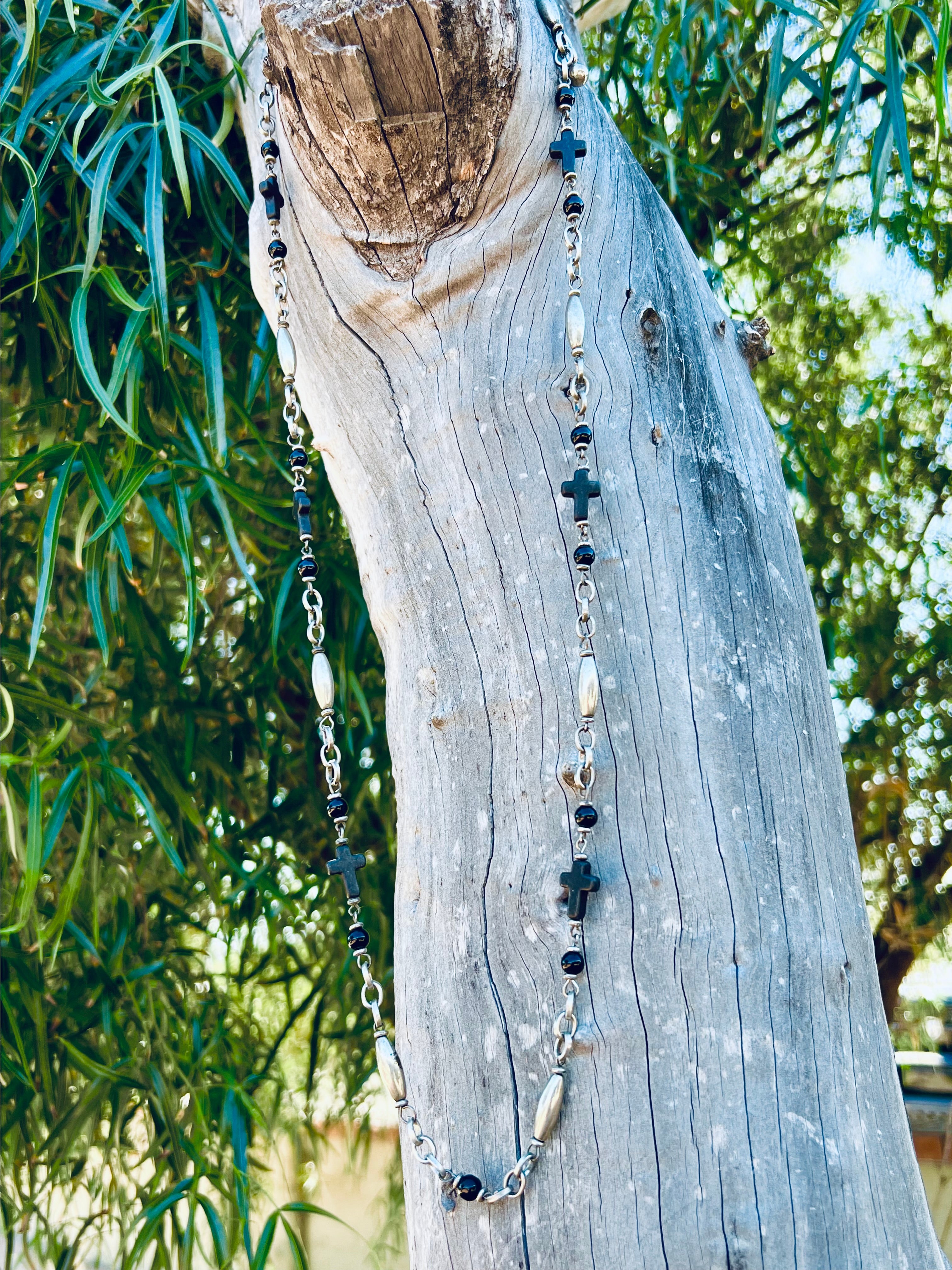 Vintage Silver and Black Cross Necklace