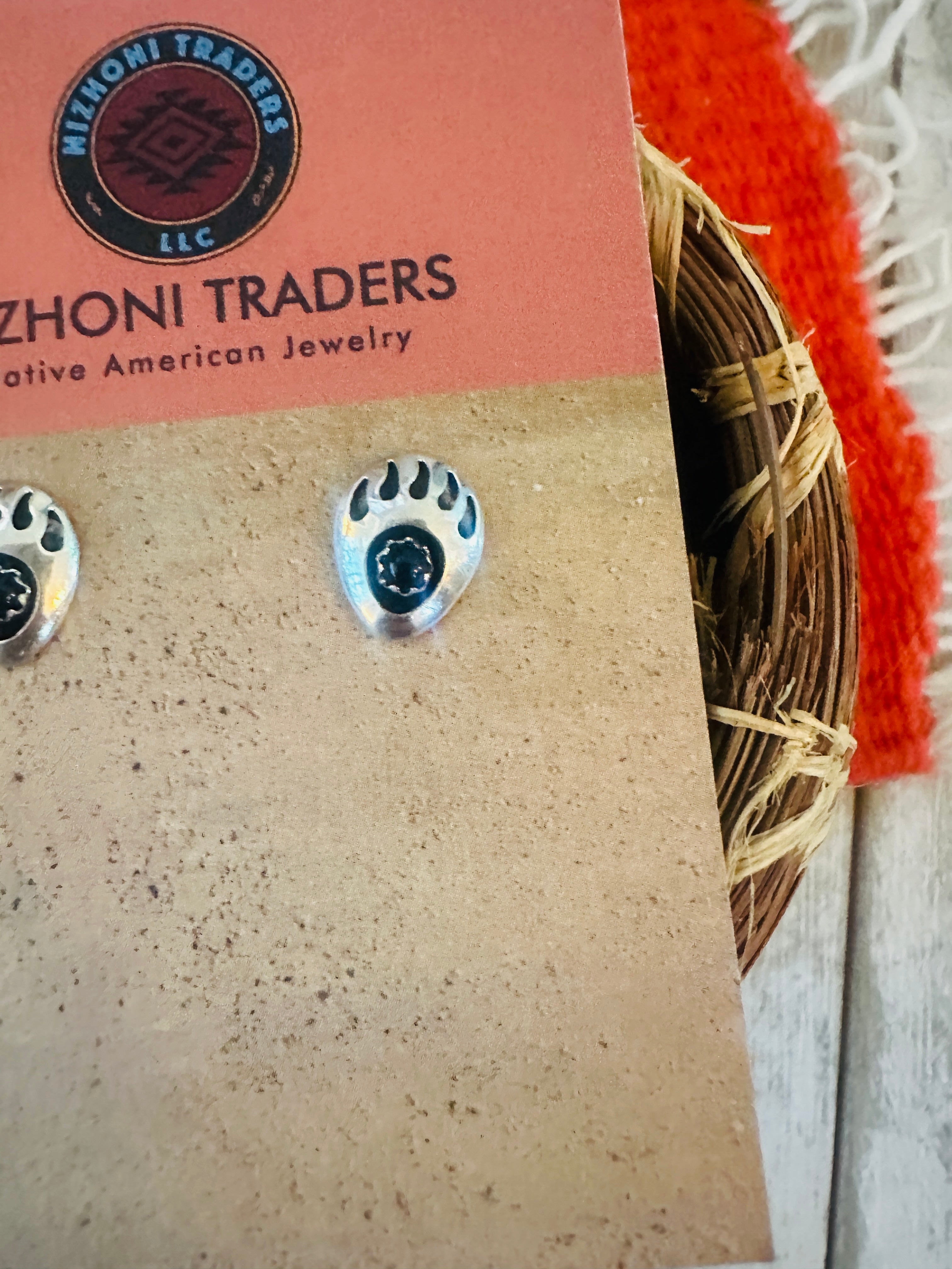 Handcrafted Onyx & Sterling Silver Bear Paw Stud Earrings