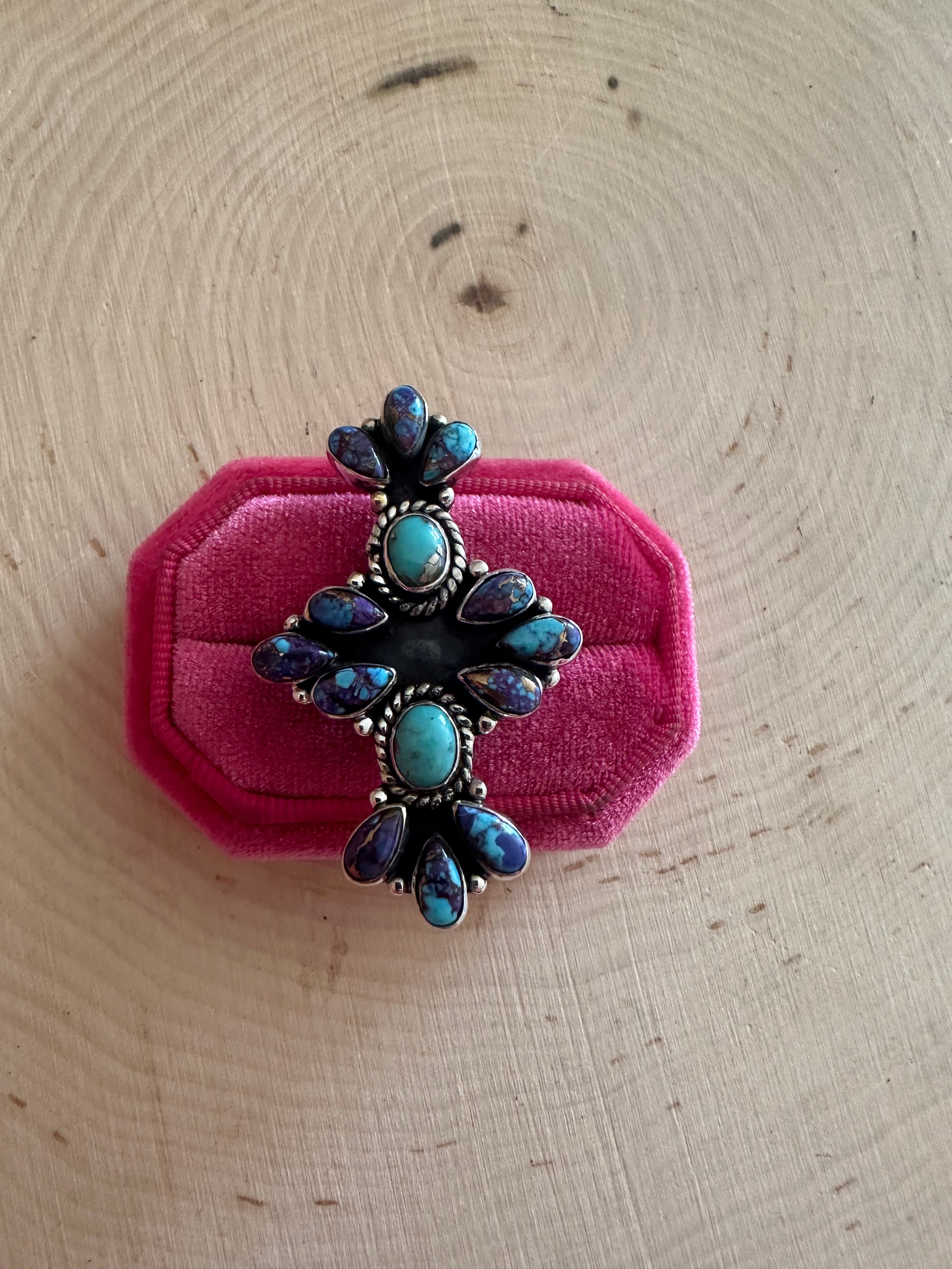 Handmade Sterling Silver, Turquoise & Purple Mojave Adjustable Ring