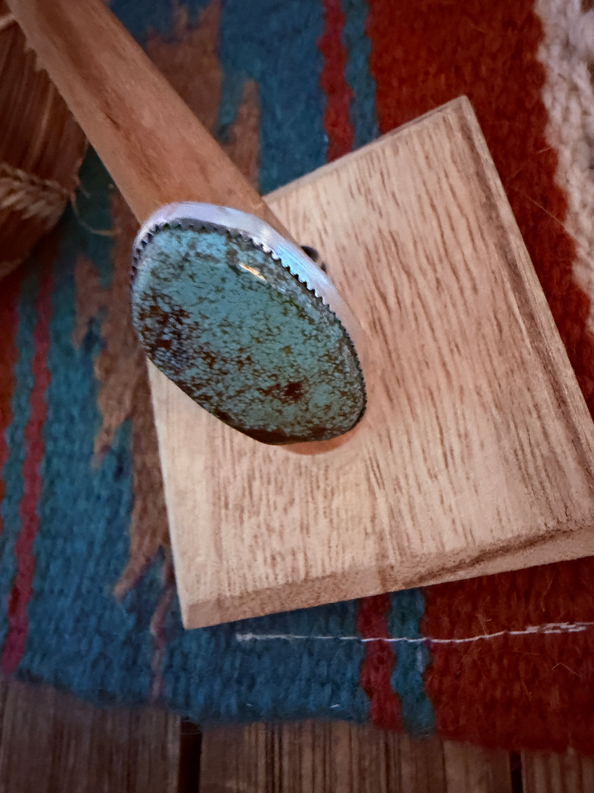 Handcrafted Number 8 Turquoise & Sterling Silver Adjustable Ring by Leslie Nez