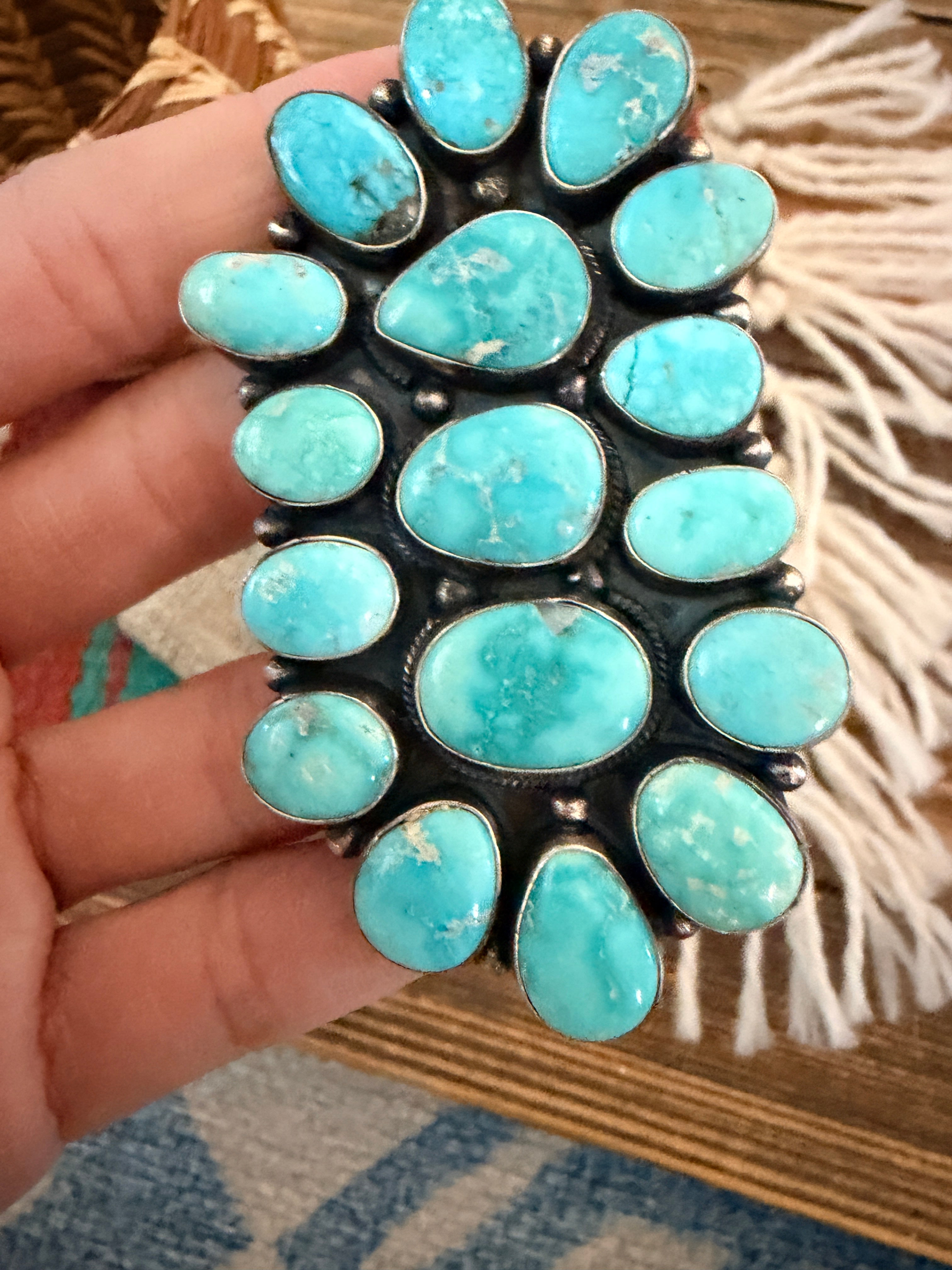 Handcrafted Kingman Turquoise & Sterling Silver Cluster Ring by Sheila Becenti