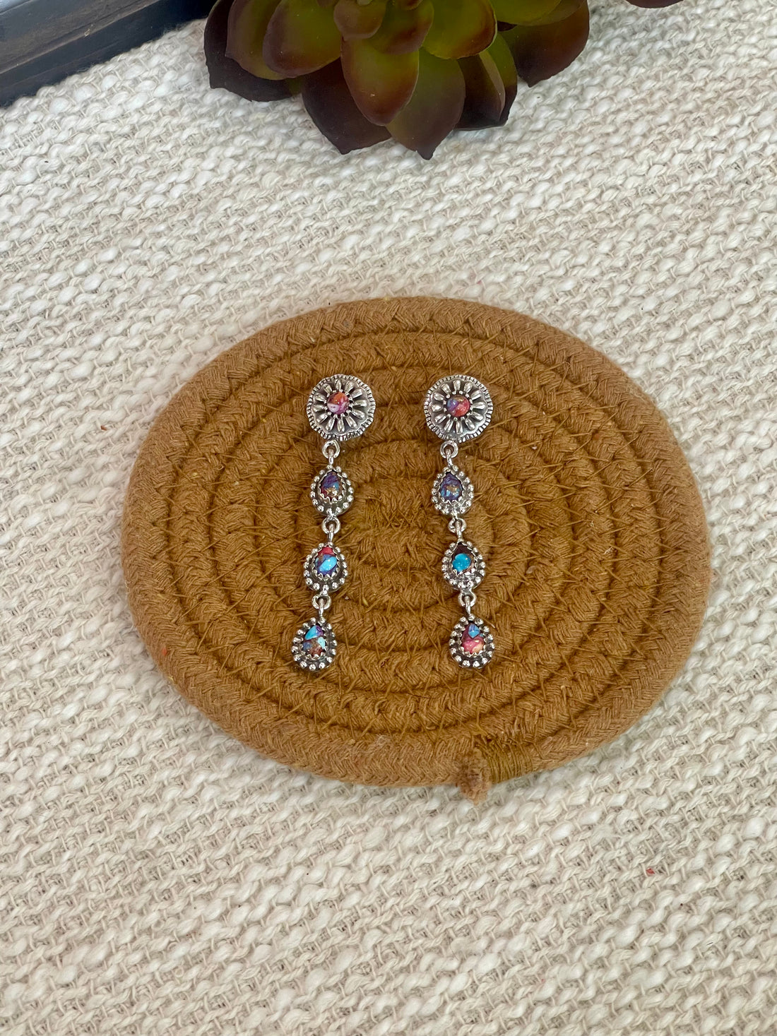 Handmade Sterling Silver, Pink Dream & Turquoise Post Dangle Earrings