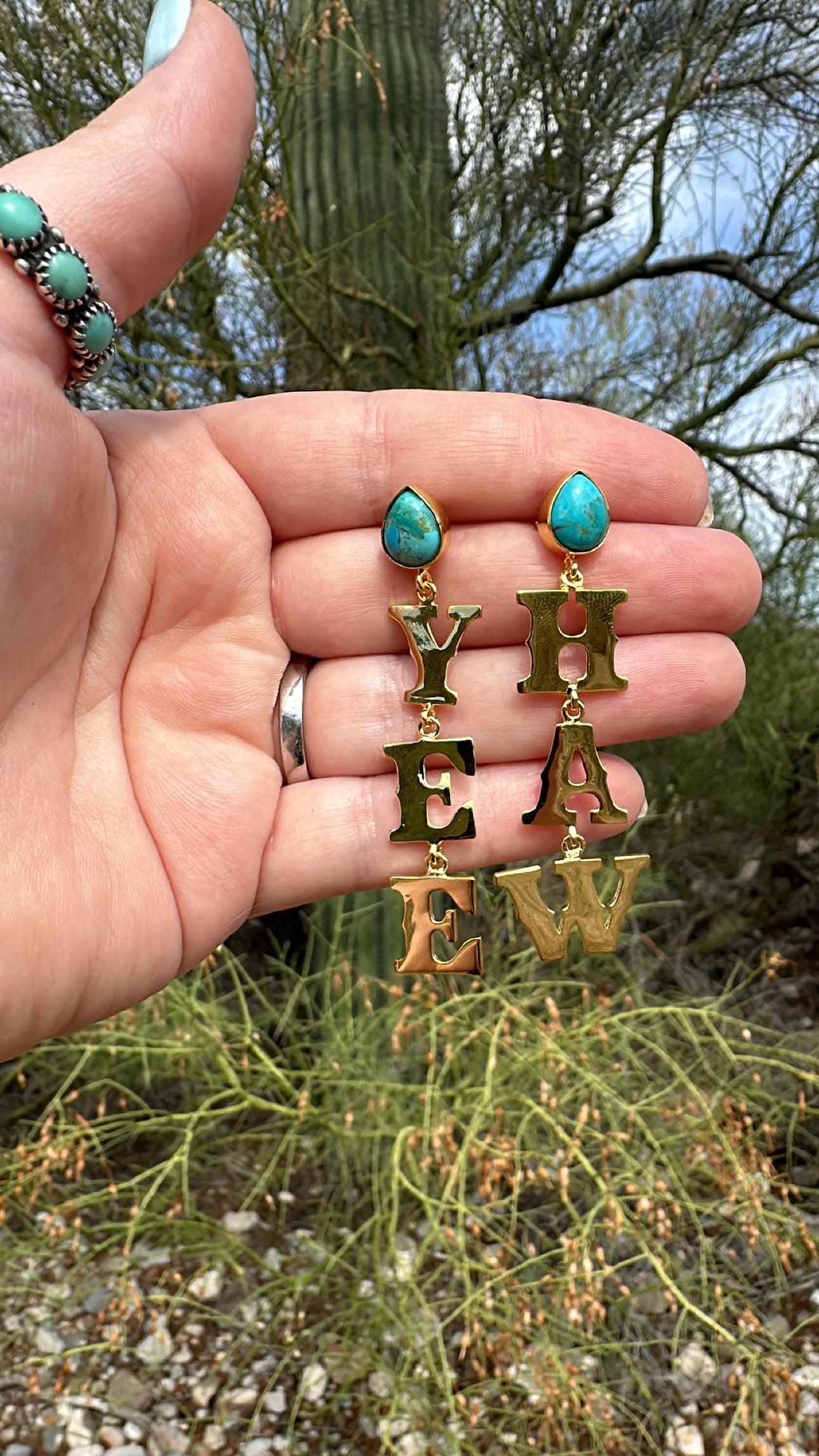 “The Golden Collection”  YEE HAW Handmade Gold Plated Natural Turquoise Earrings