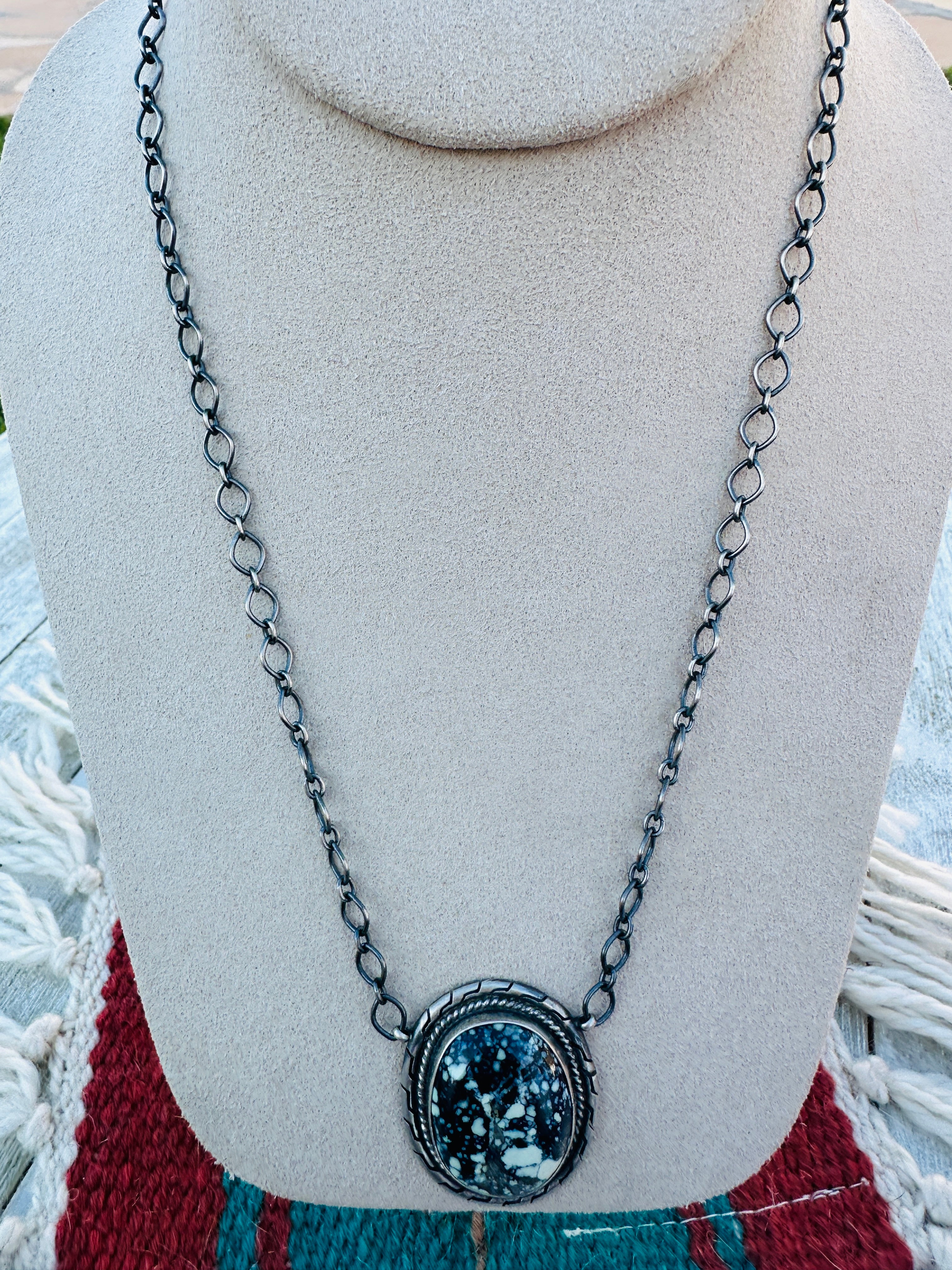 Handcrafted Sterling Silver 18” Link Chain & Tibetan Turquoise Necklace