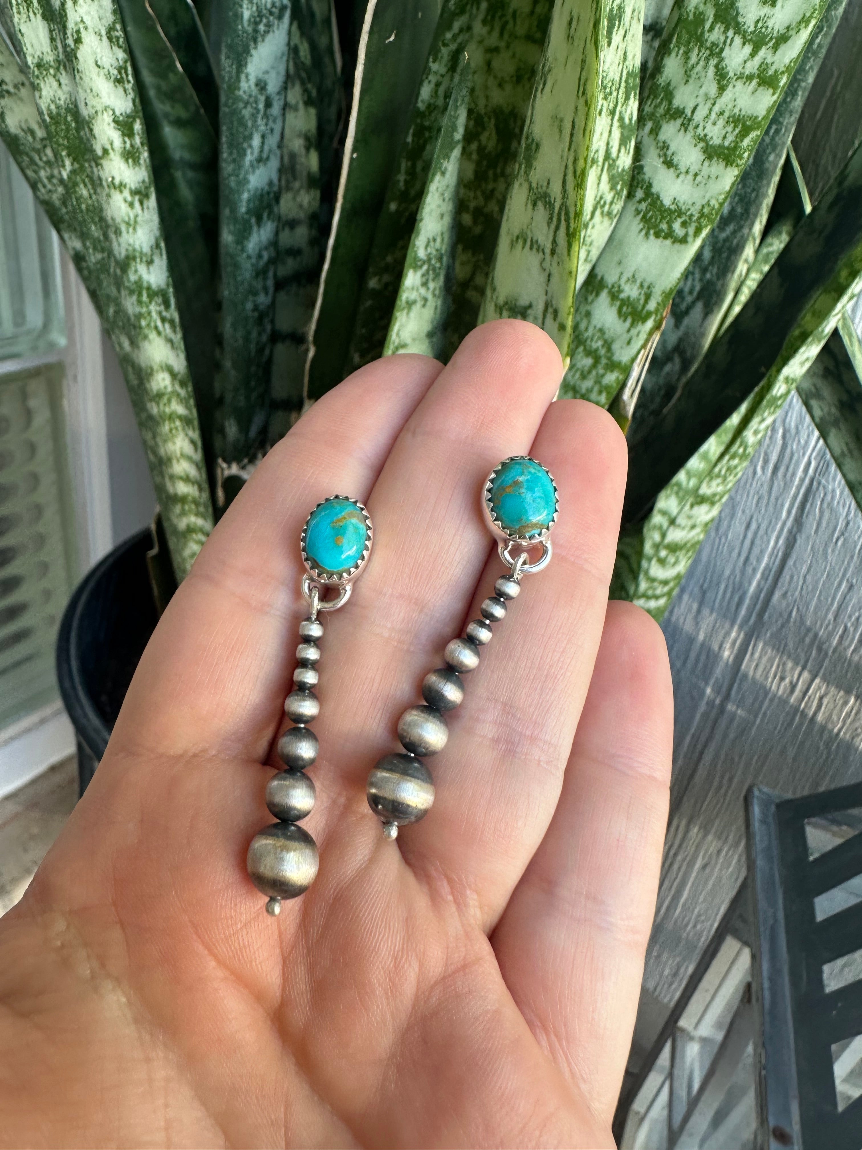 Handmade Turquoise Navajo Pearl Style Sterling Silver Dangles