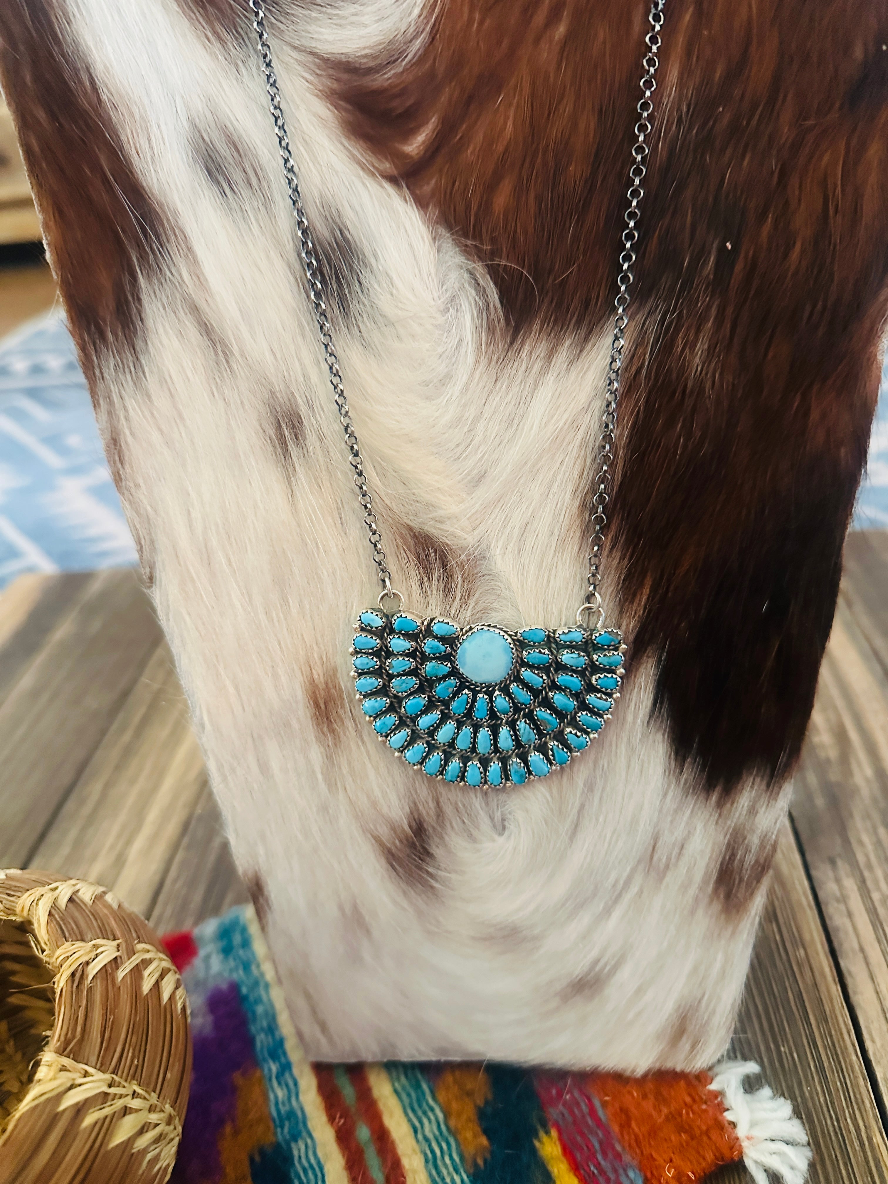 Handcrafted Turquoise & Sterling Silver Cluster Necklace