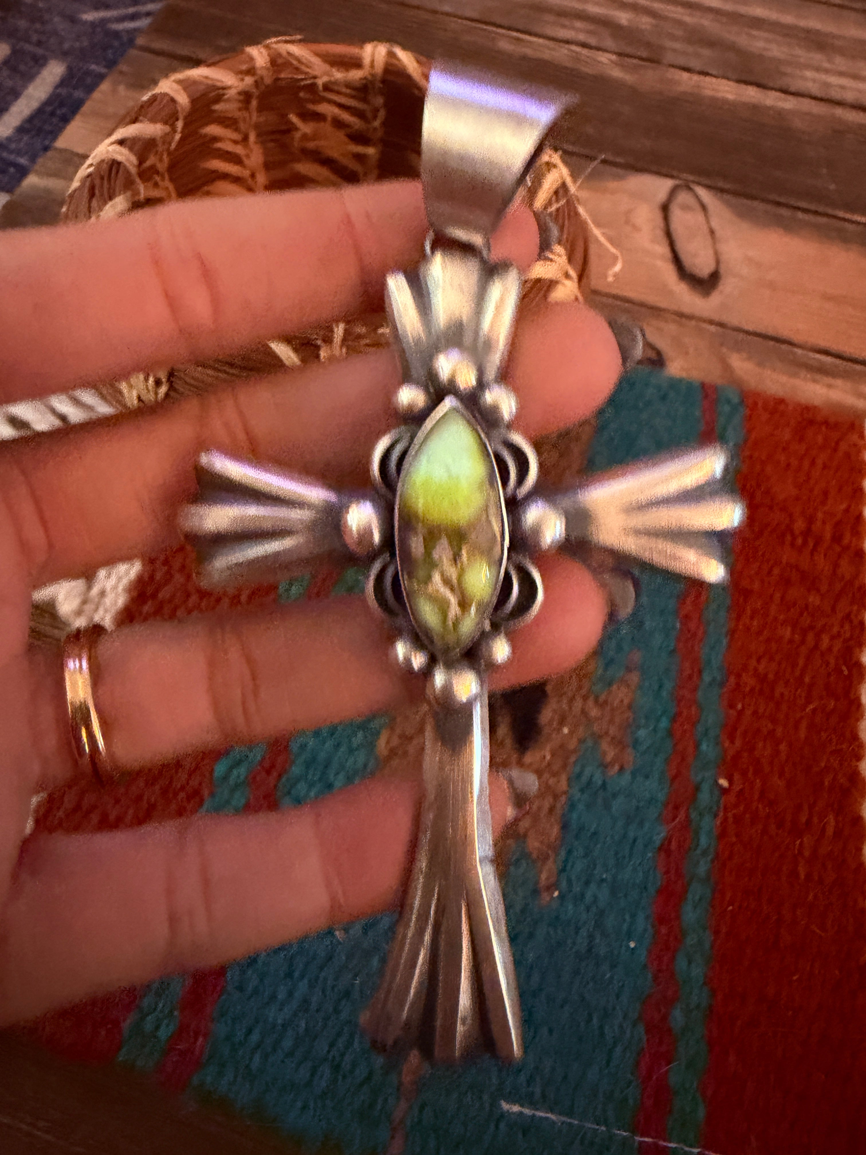Handcrafted Palomino Turquoise & Sterling Silver Cross Pendant by Chimney Butte