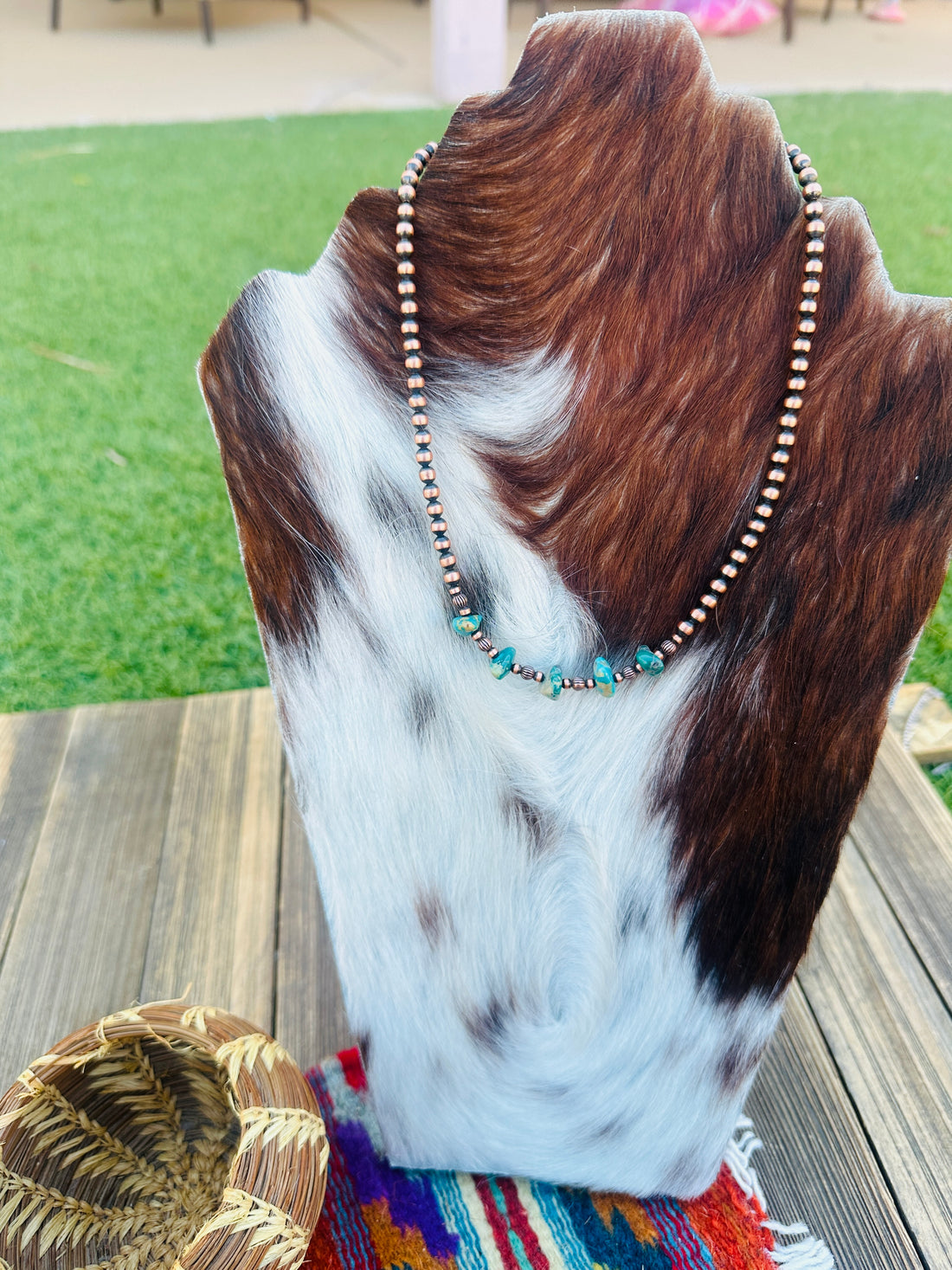 Handcrafted Turquoise & Copper 14” Beaded Necklace